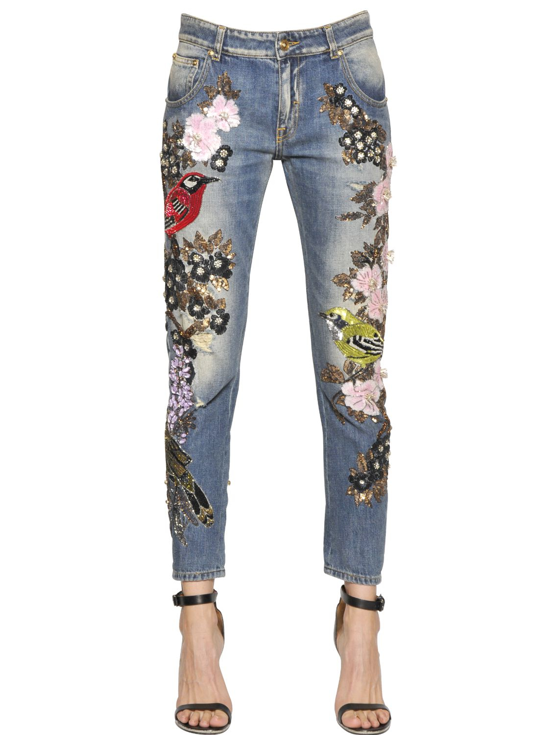 Amen Couture Embellished Cotton Denim Jeans in Blue | Lyst
