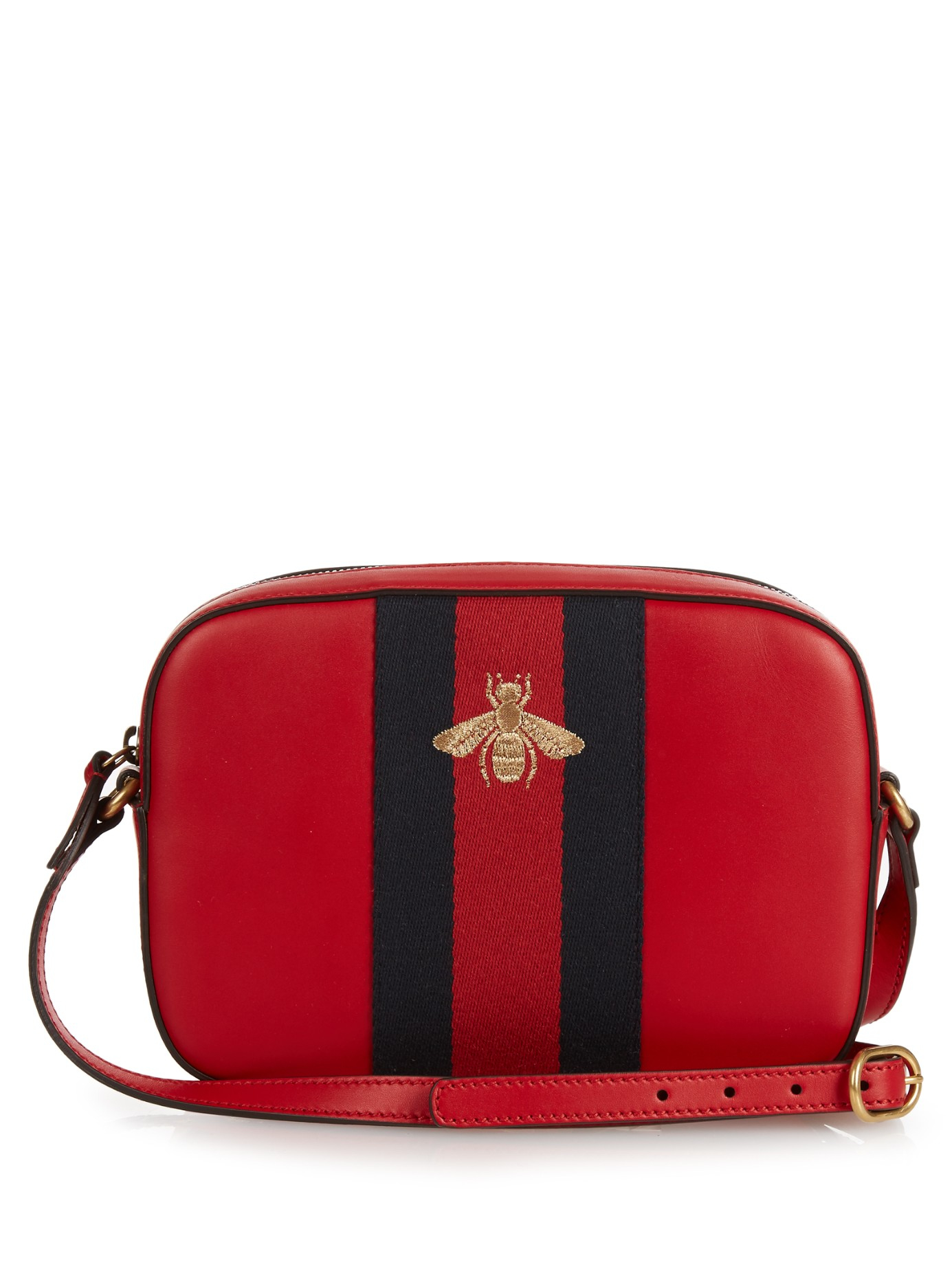 Gucci Line Bee-Embroidered Leather Cross-Body Bag - Lyst