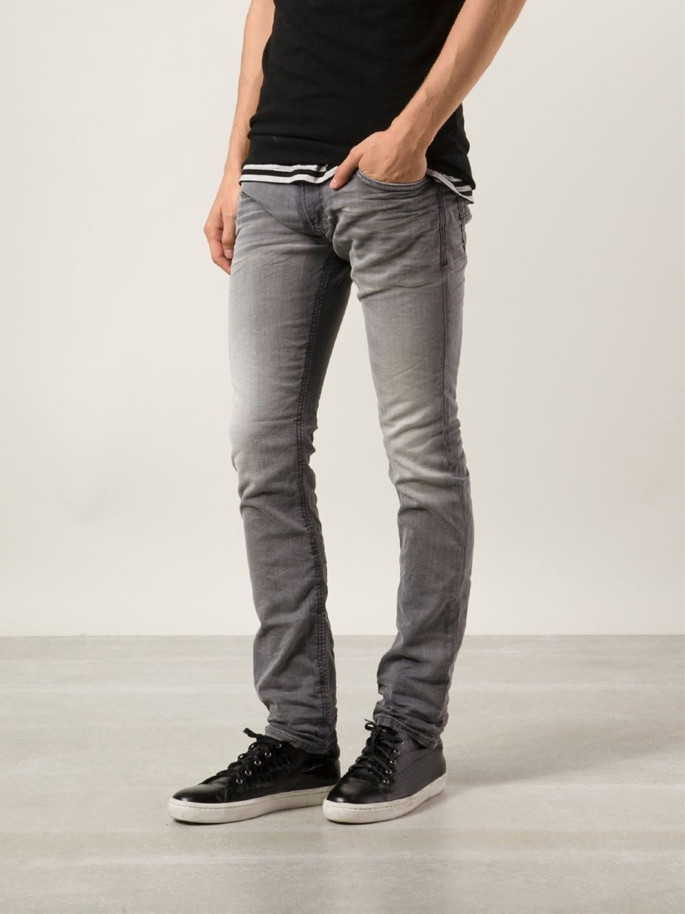 DIESEL Thavar Sweat Jeans in Gray for Men Lyst