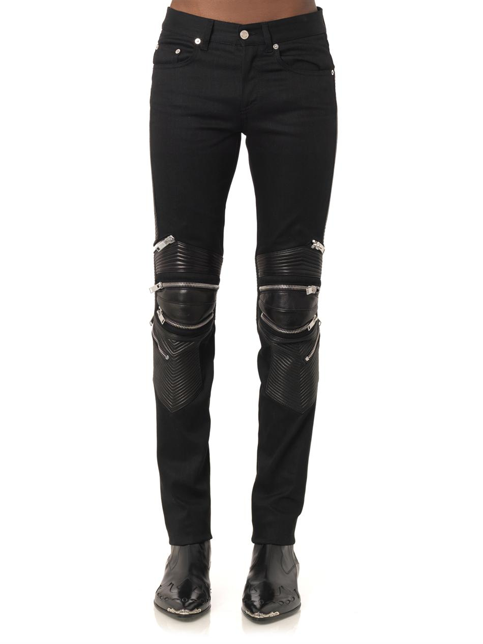 Saint Laurent Biker Zipper-Knee Denim Jeans in Black for Men - Lyst