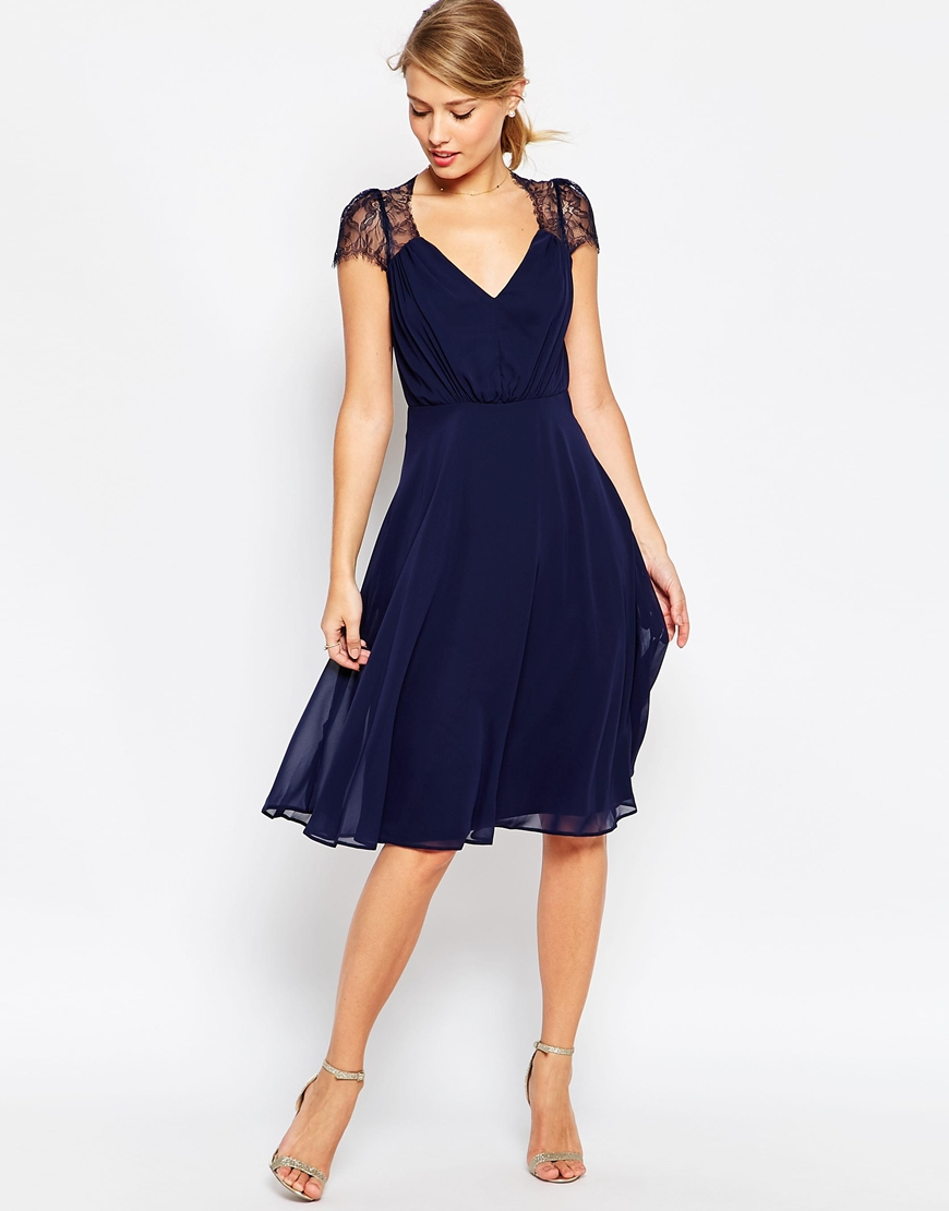  Asos  Kate Lace Midi Dress  in Blue  Navy  Lyst