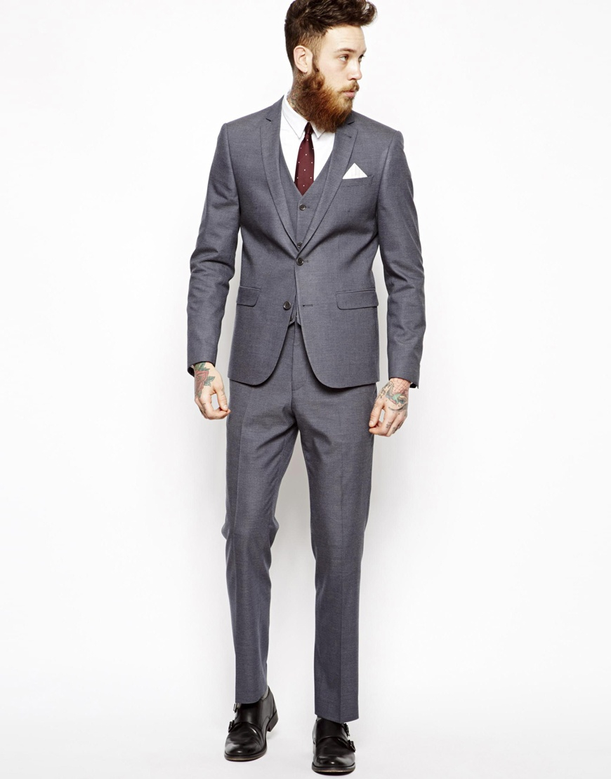 Asos Slim Fit Suit Pants In Mini Houndstooth in Blue for Men | Lyst