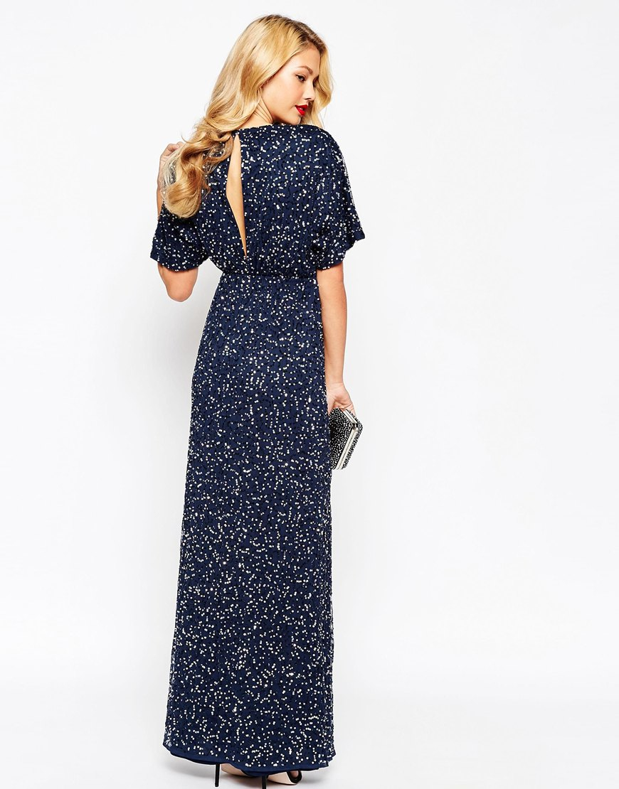 ASOS Synthetic Sequin Kimono Maxi Dress in Navy (Blue) - Lyst