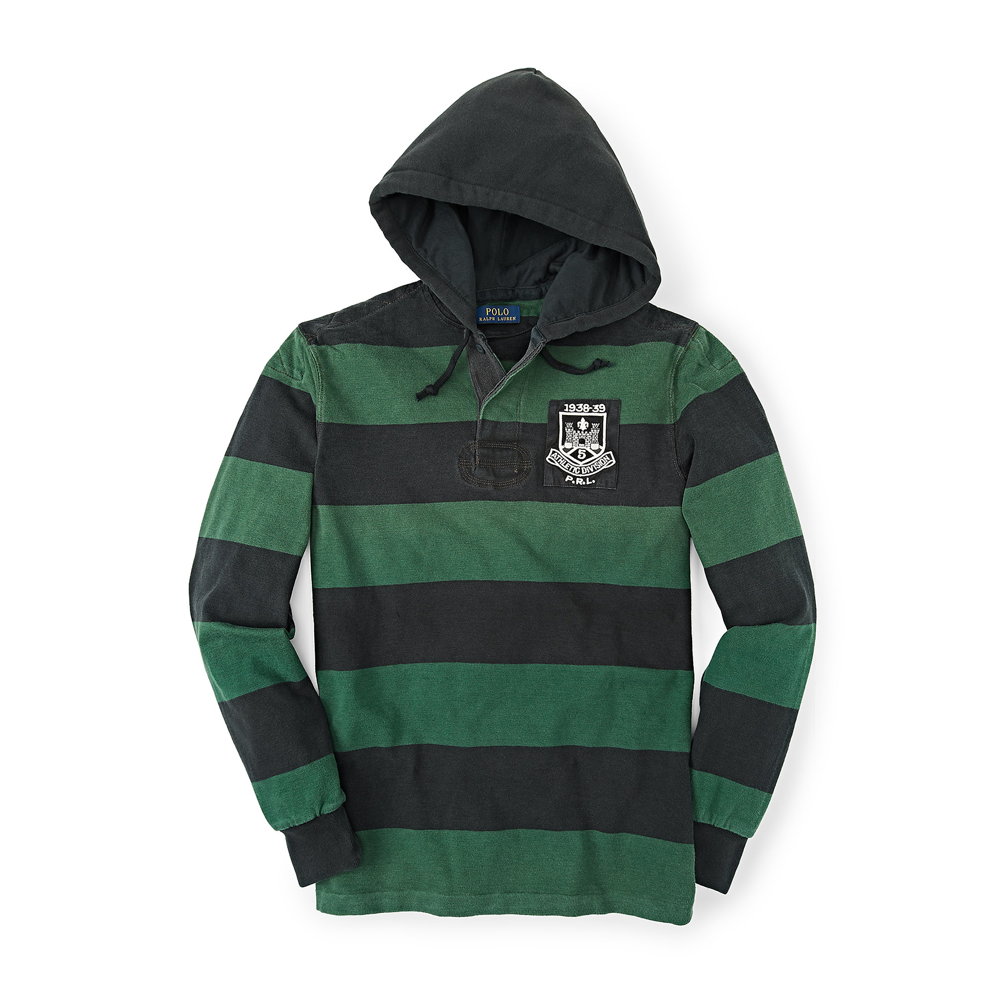 Polo Ralph Lauren Striped Hooded Rugby Shirt in Green for Men | Lyst