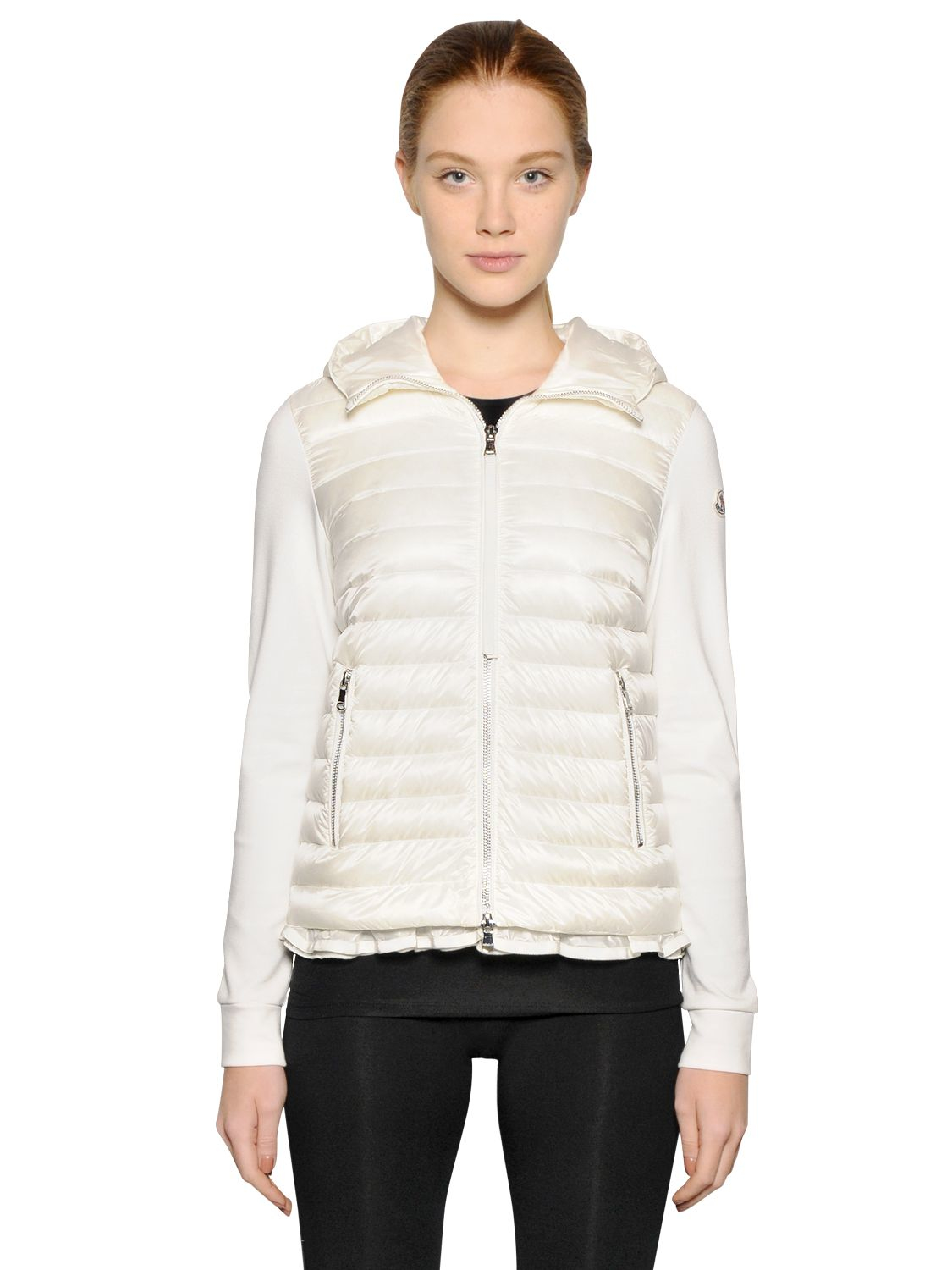 Lyst Moncler Quilted Nylon & Heavy Jersey Down Jacket in White