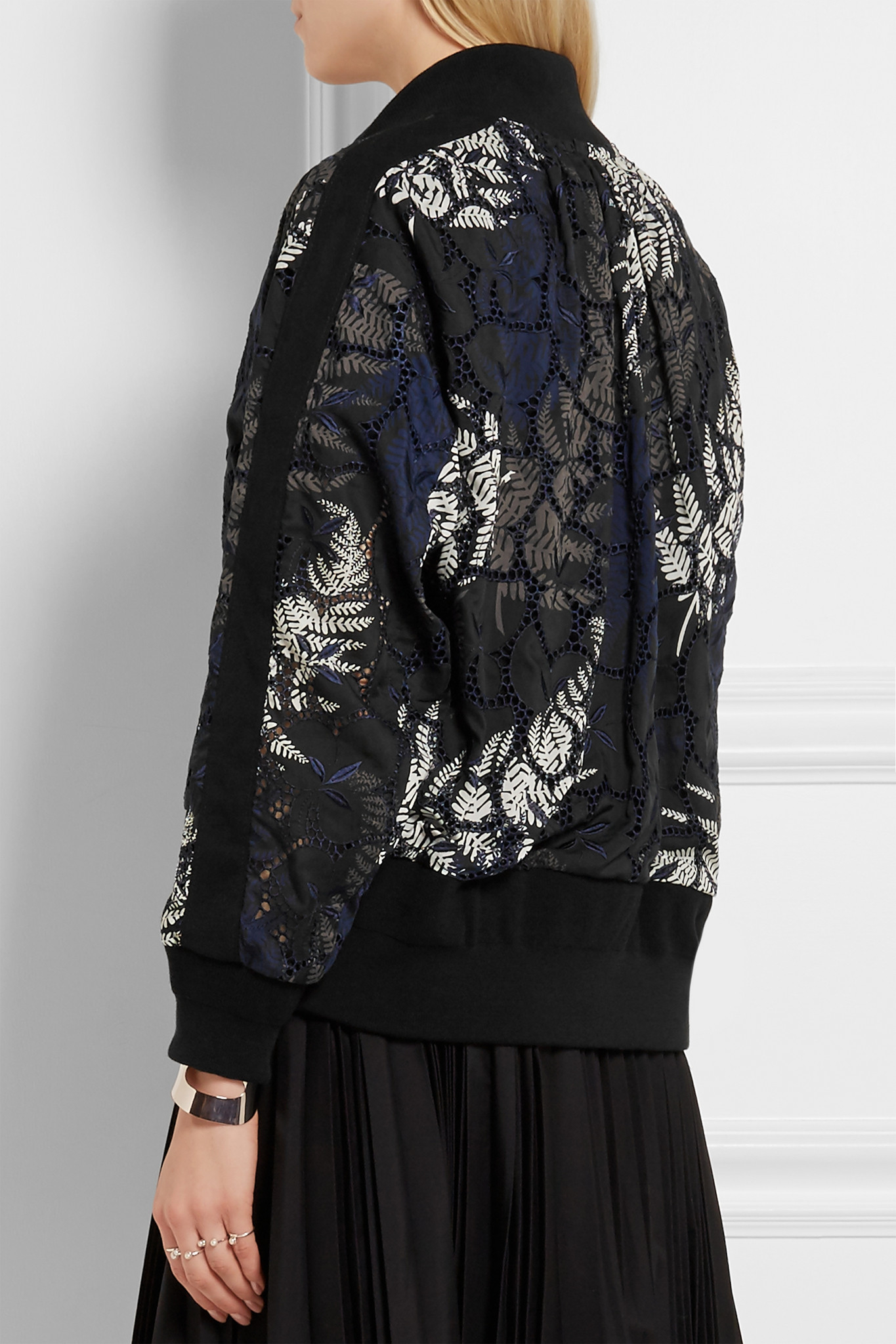 Sacai Guipure Lace Bomber Jacket in Black Lyst
