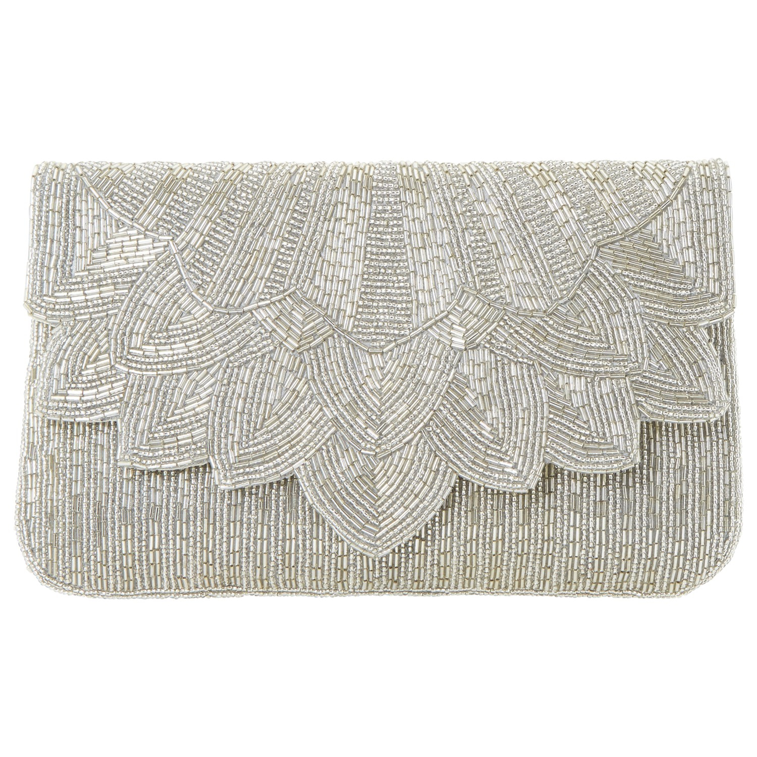 silver beaded clutch bag