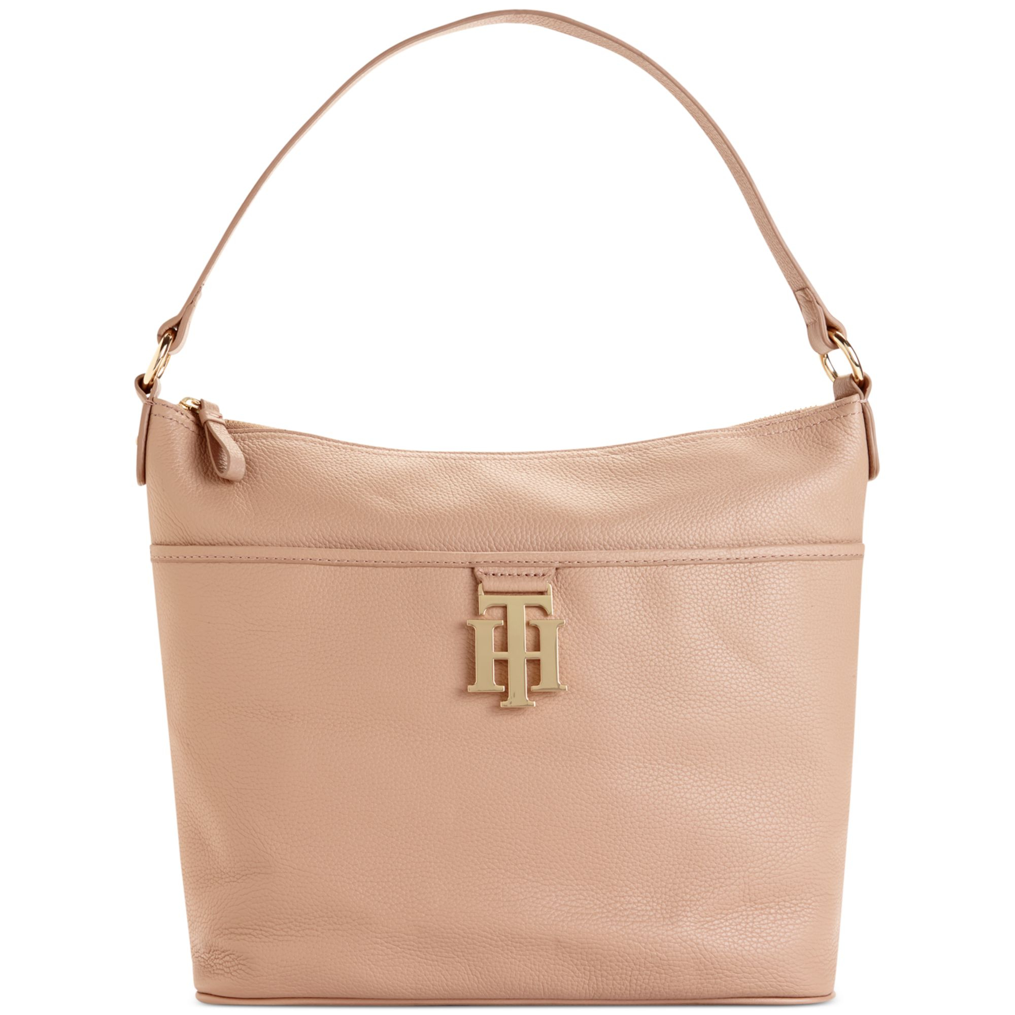 Lyst Tommy Hilfiger Th Monogram Leather Bucket Bag in Natural