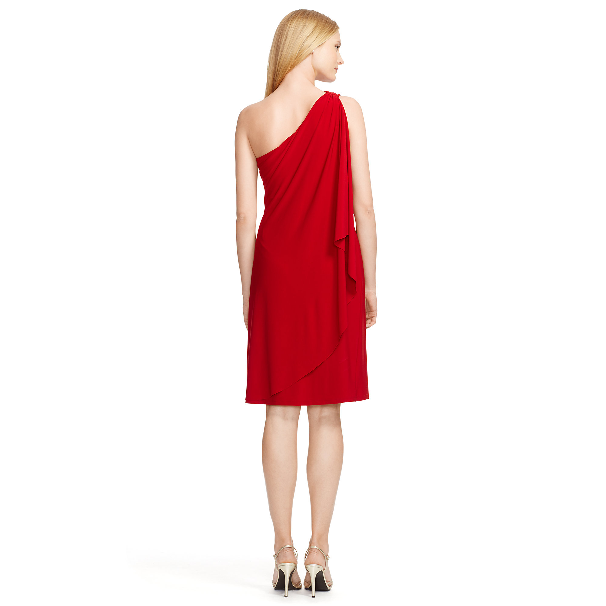 Ralph Lauren One-shoulder Cape Dress in Red | Lyst