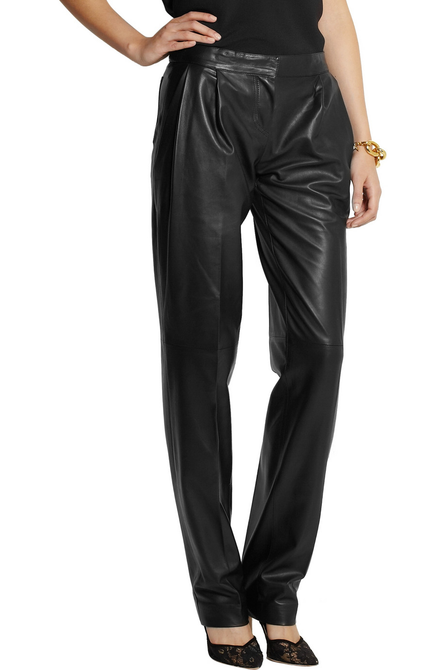 Balmain Leather Straight-leg Pants in Black - Lyst