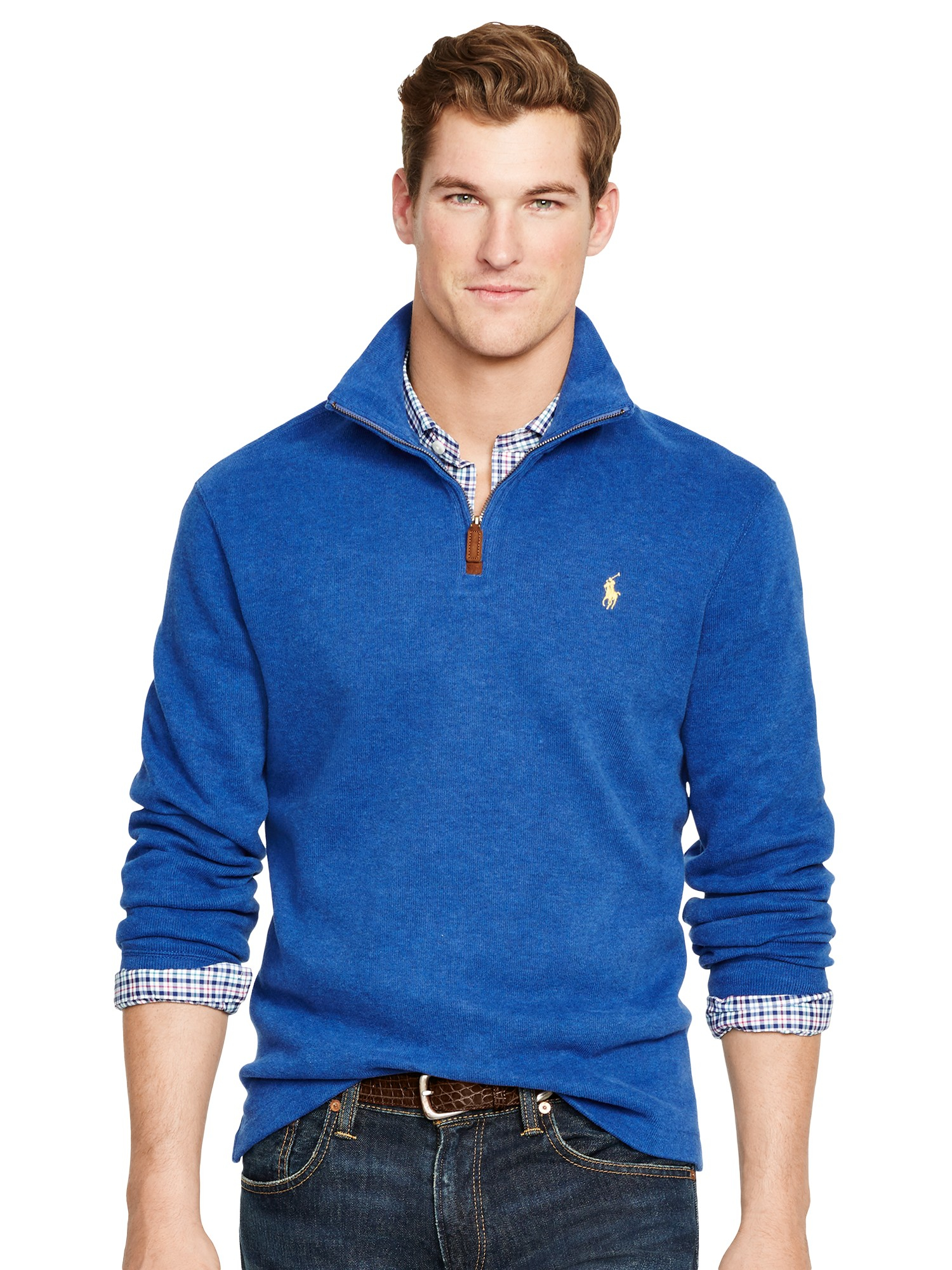 Ralph Lauren Men Mesh Cotton Half-zip Sweaters Light Blue ...