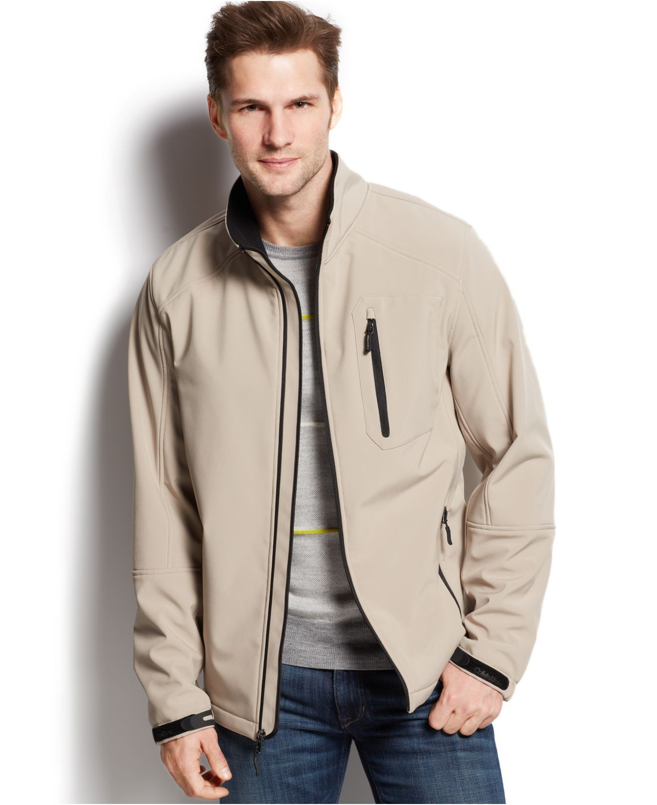 Calvin Klein Full-zip Softshell Jacket in Taupe (Brown) for Men - Lyst