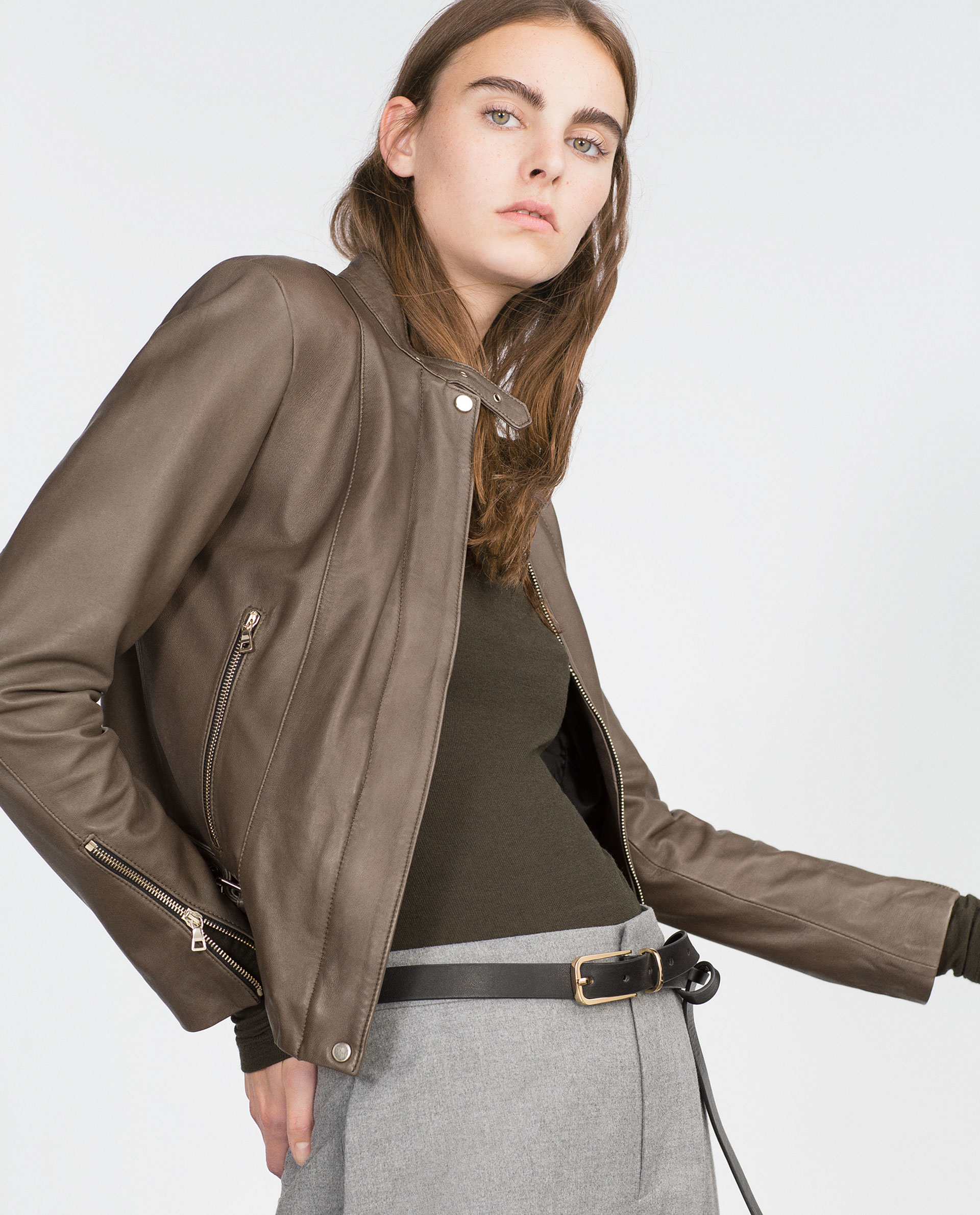 Zara Leather Jacket With Zips In Green Lyst Gallery