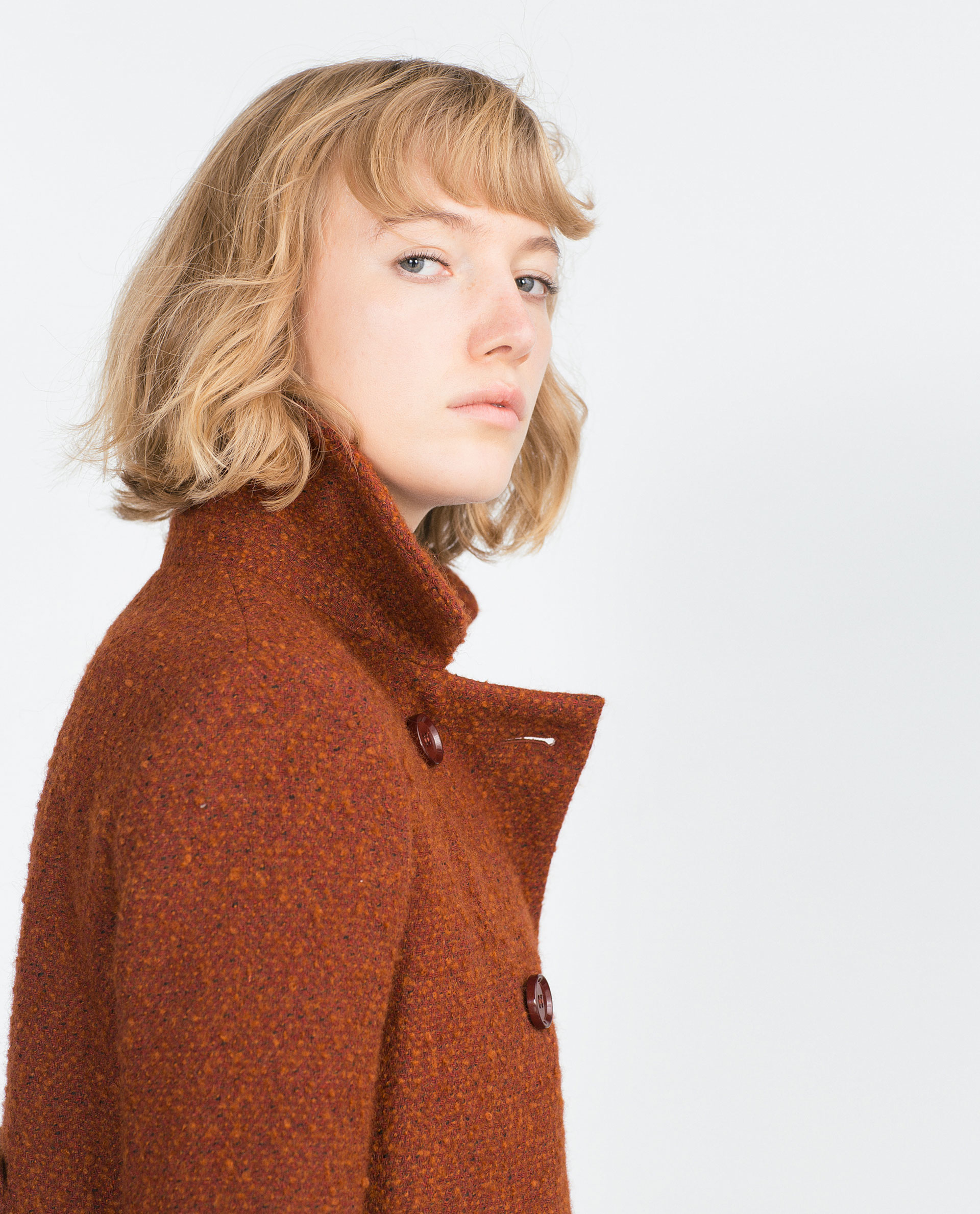 Zara Bouclé Coat in Brown (Russet) Lyst