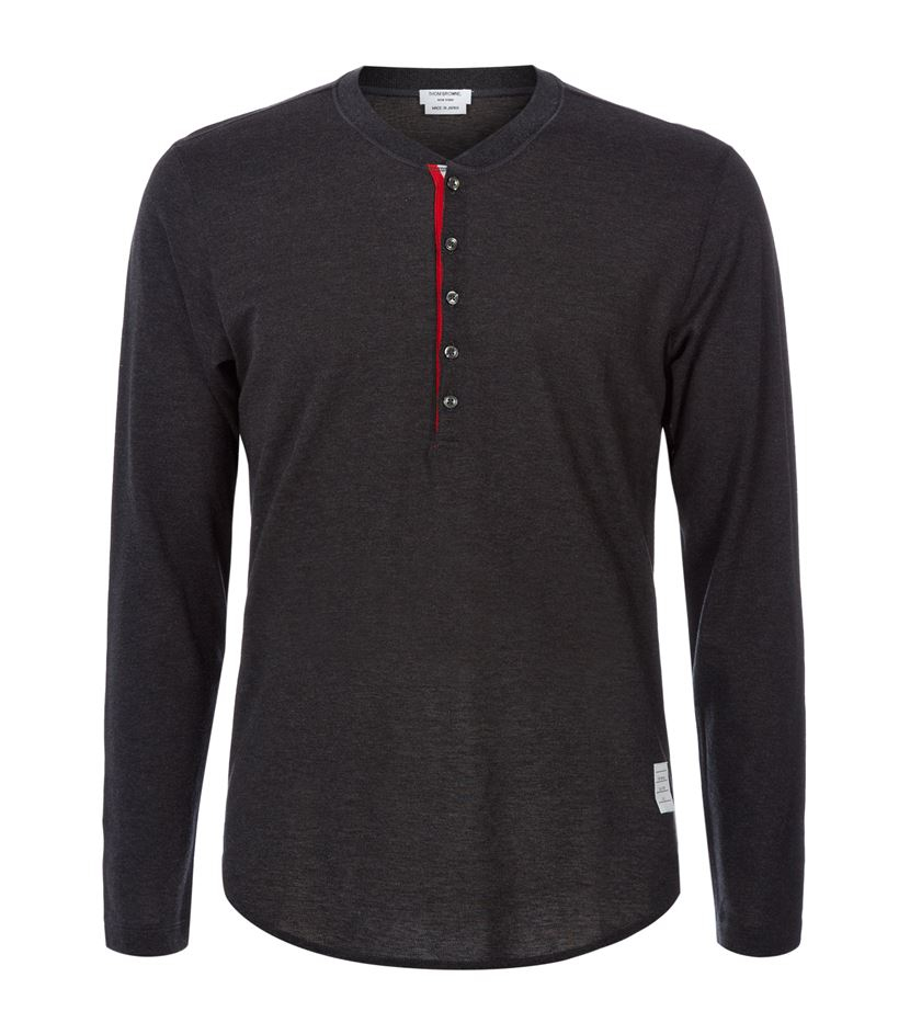 Thom Browne Cotton Henley Tshirt in Black for Men Lyst