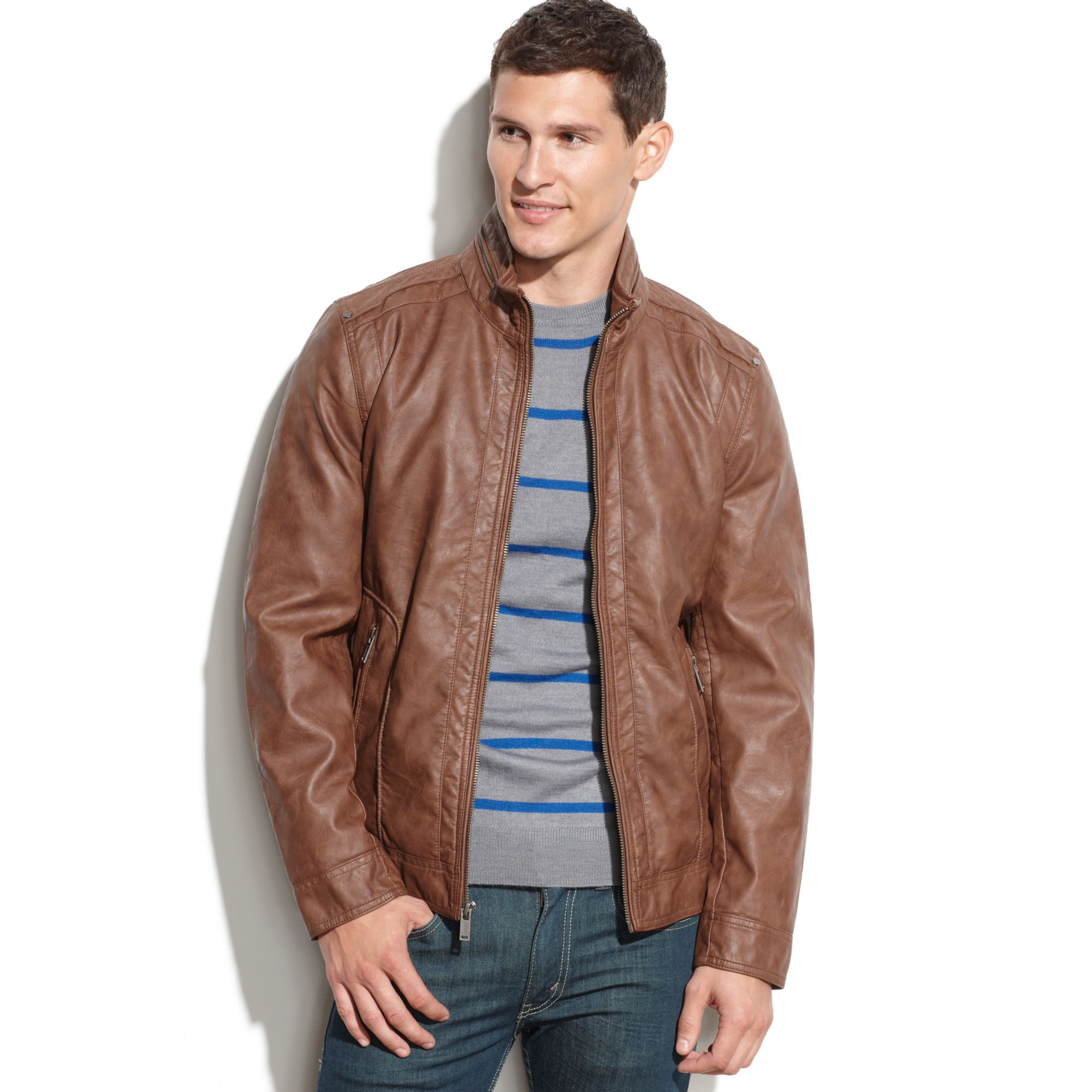 Guess men's leather motorcycle jacket – Modern fashion jacket ...