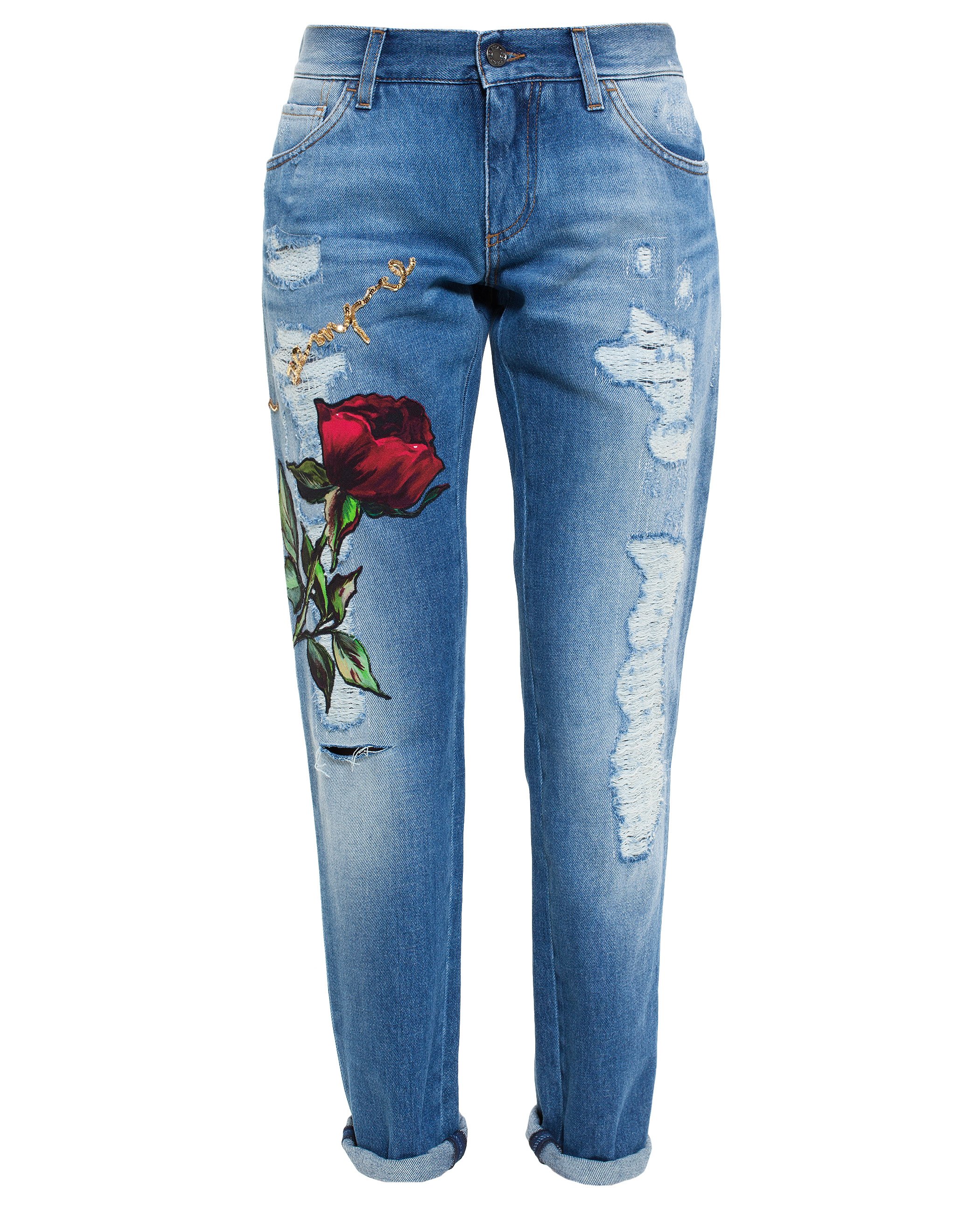 Dolce & gabbana Roses Embroidered Jeans in Blue | Lyst