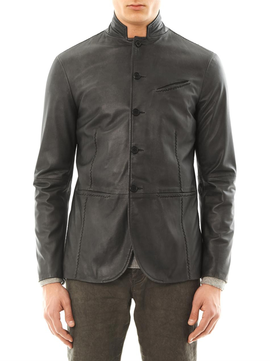 John Varvatos Button Front Leather Jacket in Grey (Gray) for Men Lyst