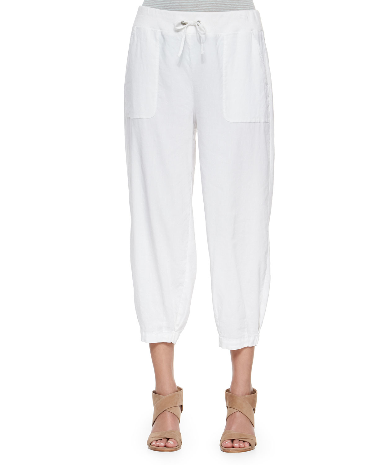 Eileen fisher Drawstring-waist Slouchy Capri Pants in White | Lyst