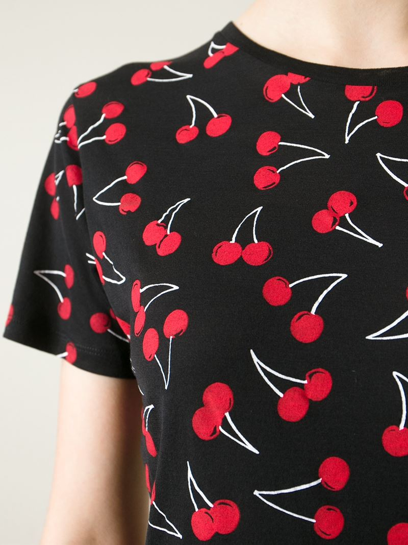 Saint Laurent Cherry Print T-Shirt in Black | Lyst