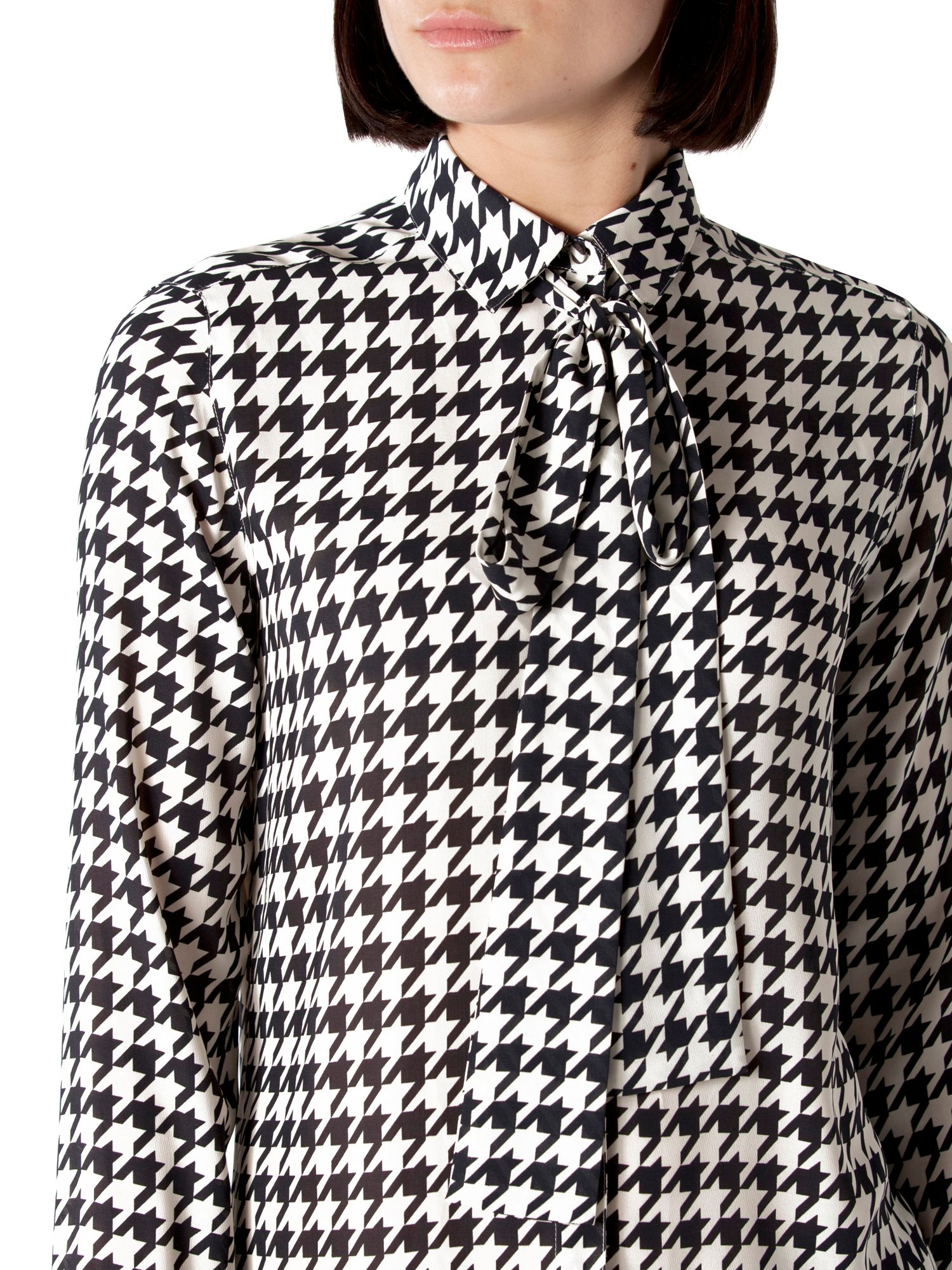 Tommy hilfiger Houndstooth Print Blouse in Black (White) | Lyst