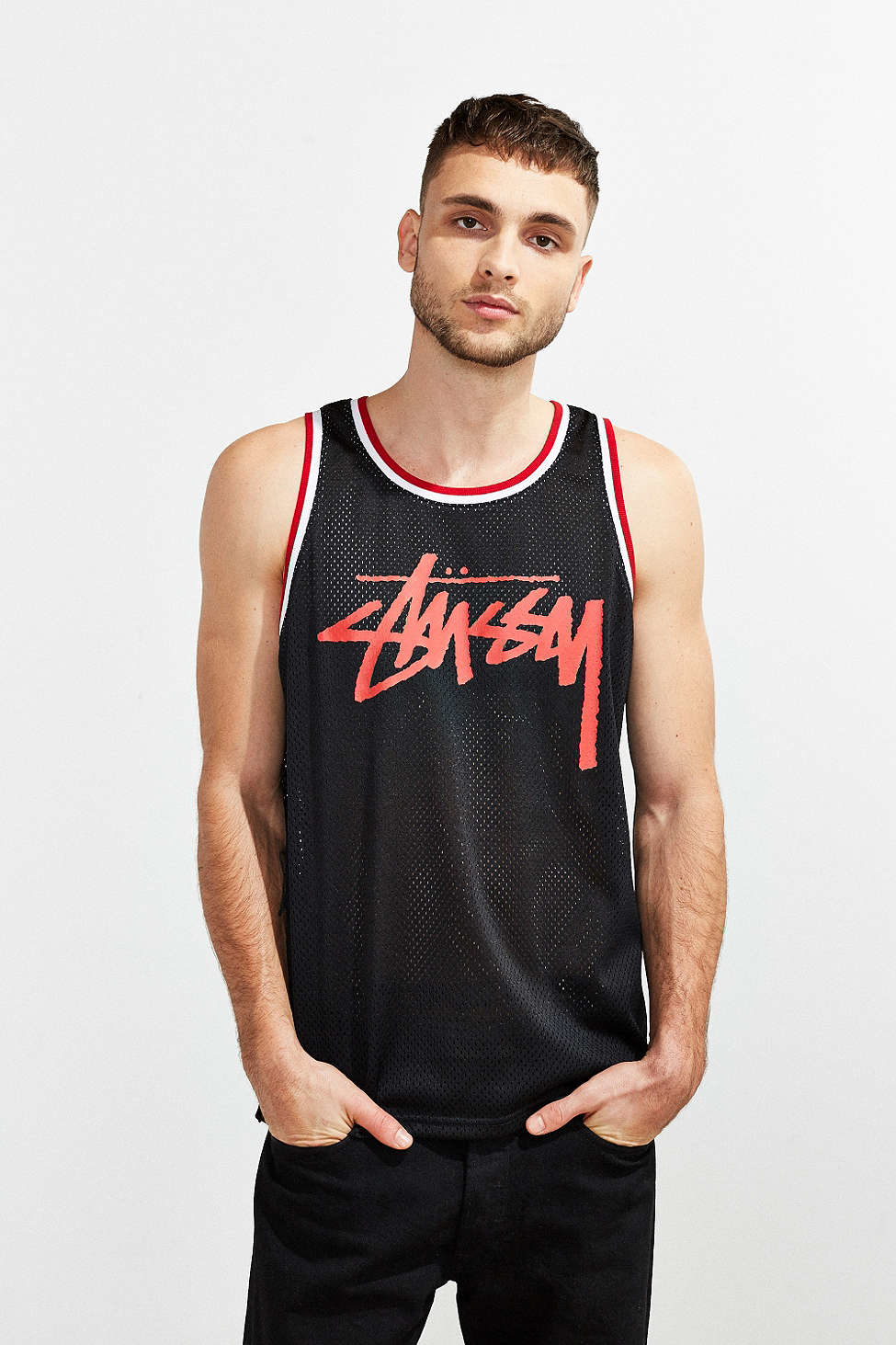 Stussy Synthetic Stock Mesh Tank Top in Black for Men | Lyst