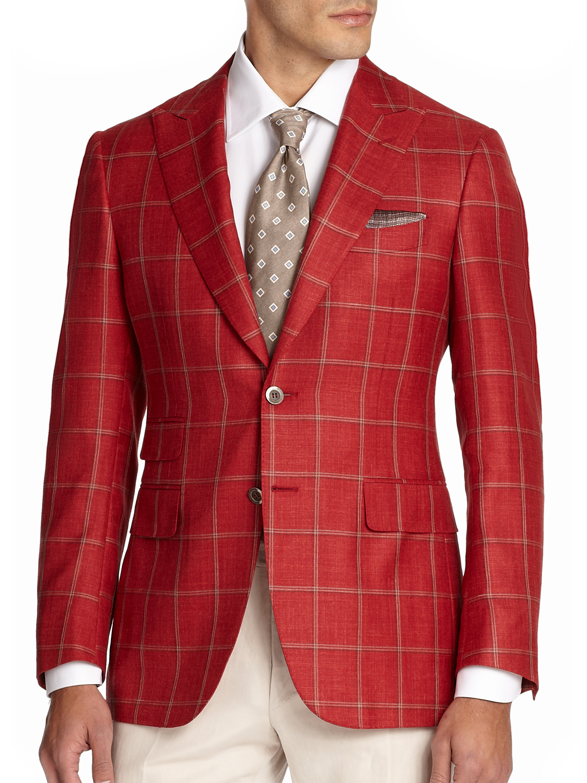 Canali Windowpane Sportcoat in Red for Men | Lyst