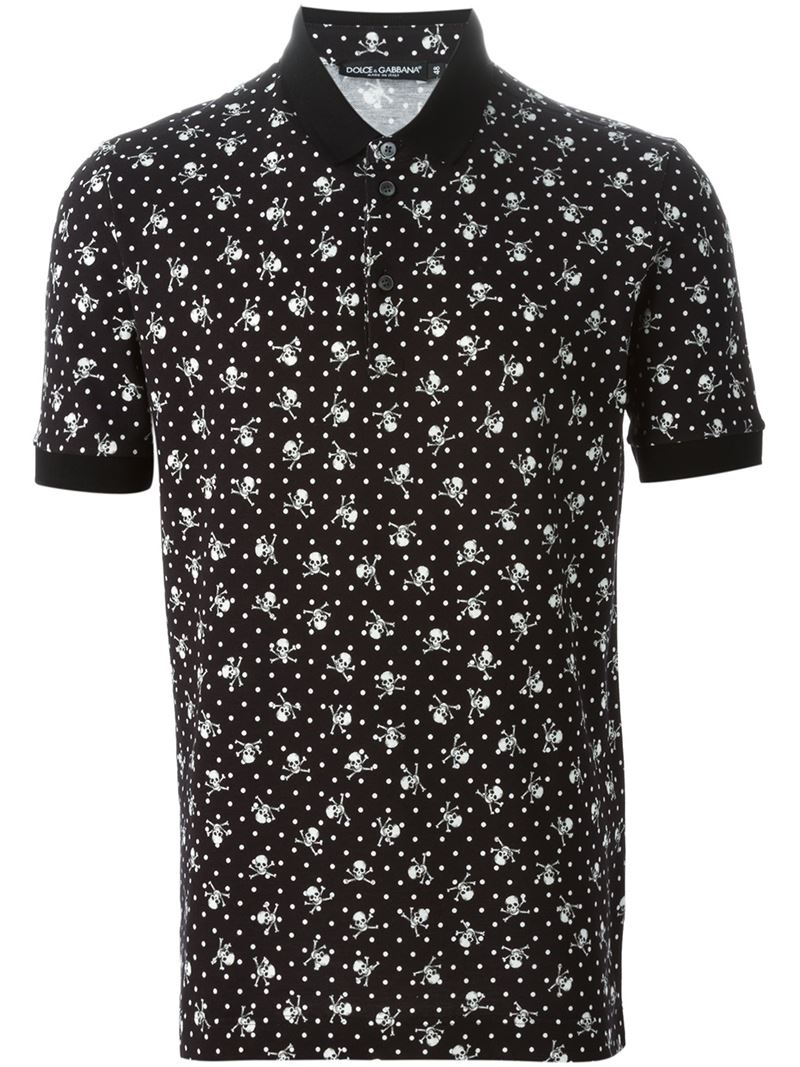 Dolce & Gabbana Skull & Crossbones Print Polo Shirt in Black for Men | Lyst