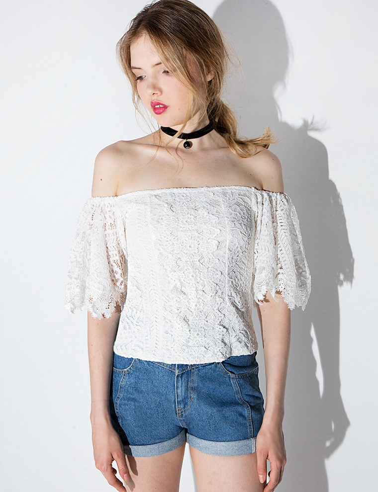 Lyst - Pixie Market Lace Bell Sleeve Off The Shoulder Top in White