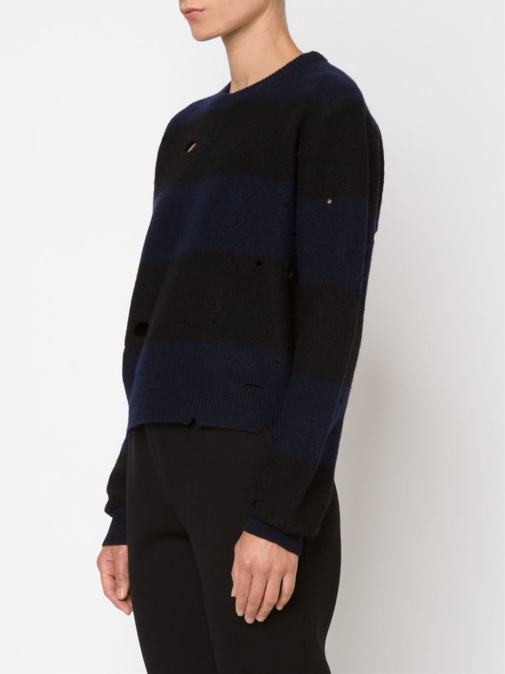 Alexander Wang Striped Sweater In Boiled Wool With Holes Allround in Blue -  Lyst