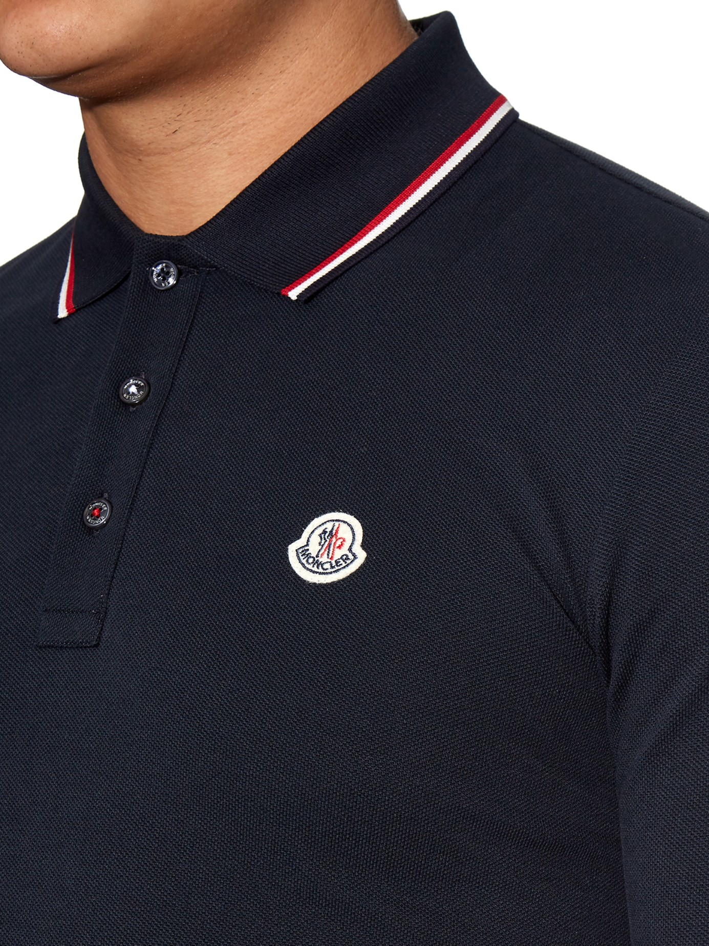 Moncler Striped-trim Cotton-piqué Polo Shirt in Black for Men | Lyst