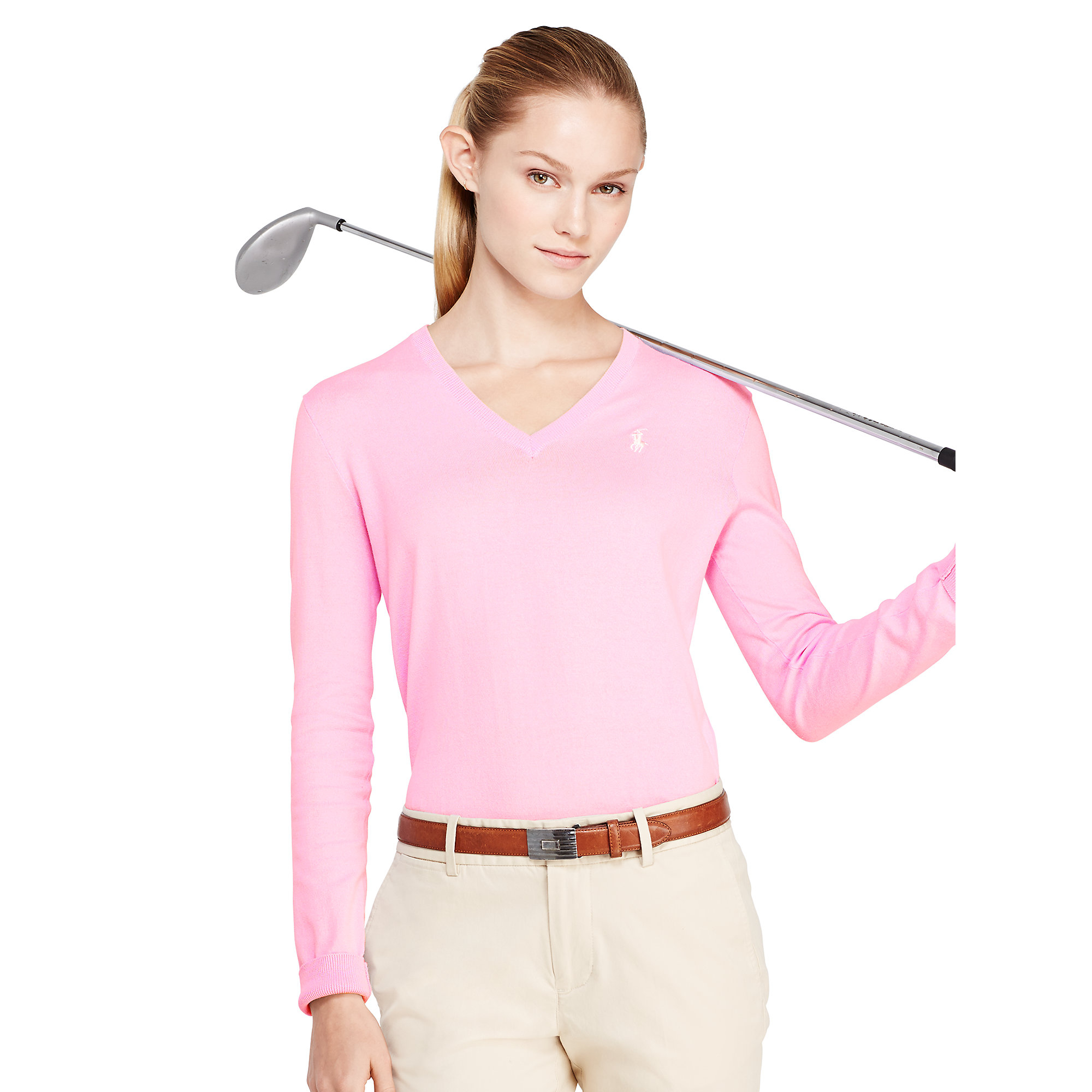 Ralph Lauren Golf Cotton V-Neck Sweater in Pink - Lyst