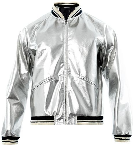 Saint Laurent Metallic Varsity Jacket in Silver (Metallic) | Lyst