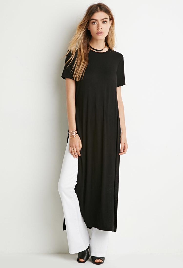 Forever 21 Denim Longline Side-slit Tee 