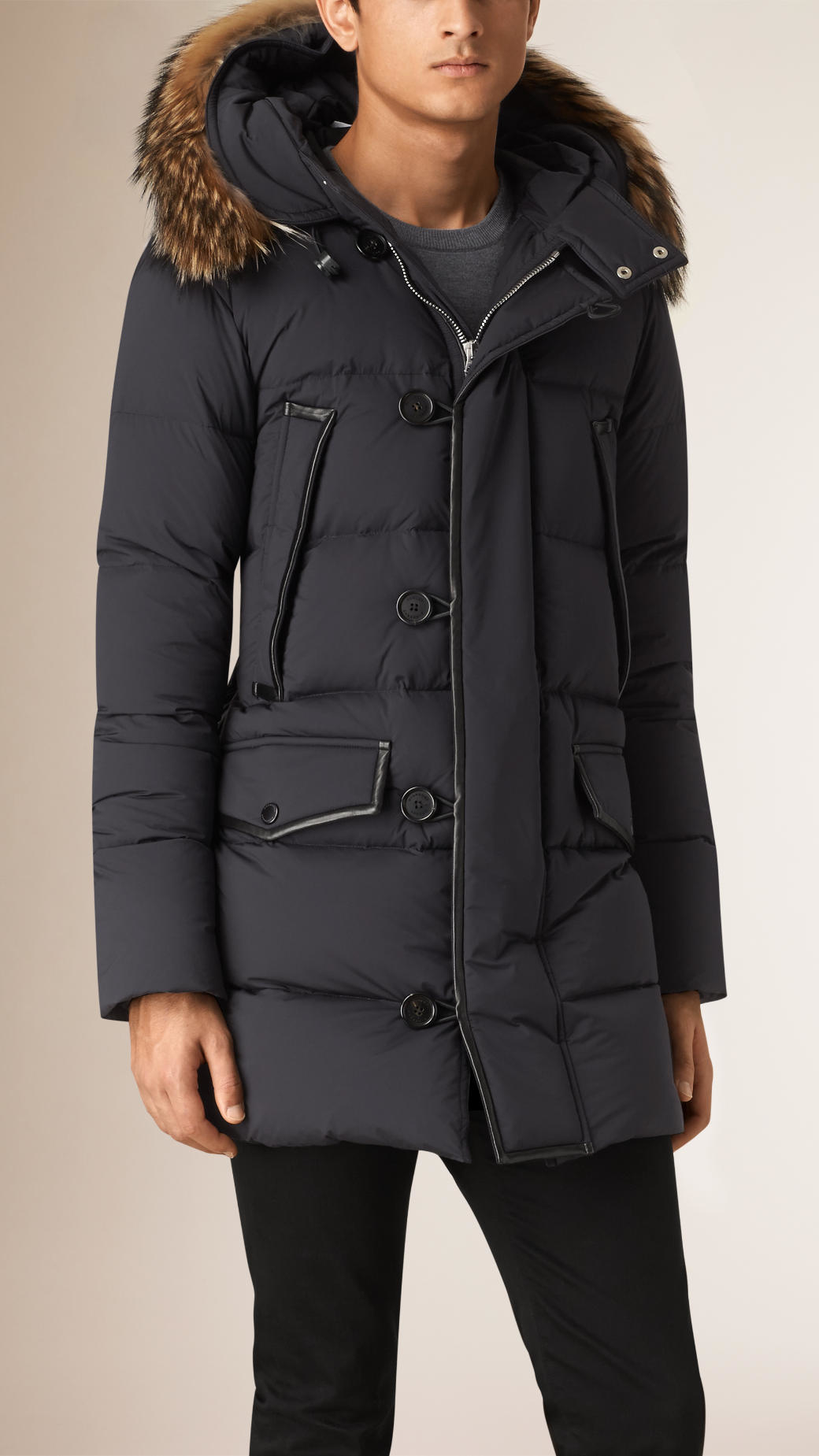 Burberry Down-filled Parka Coat With Fur Trimmed Hood in Metallic ...