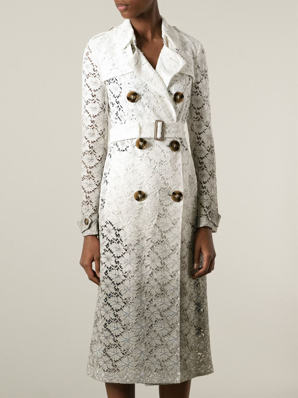 Burberry Prorsum Lace Trench Coat in White | Lyst