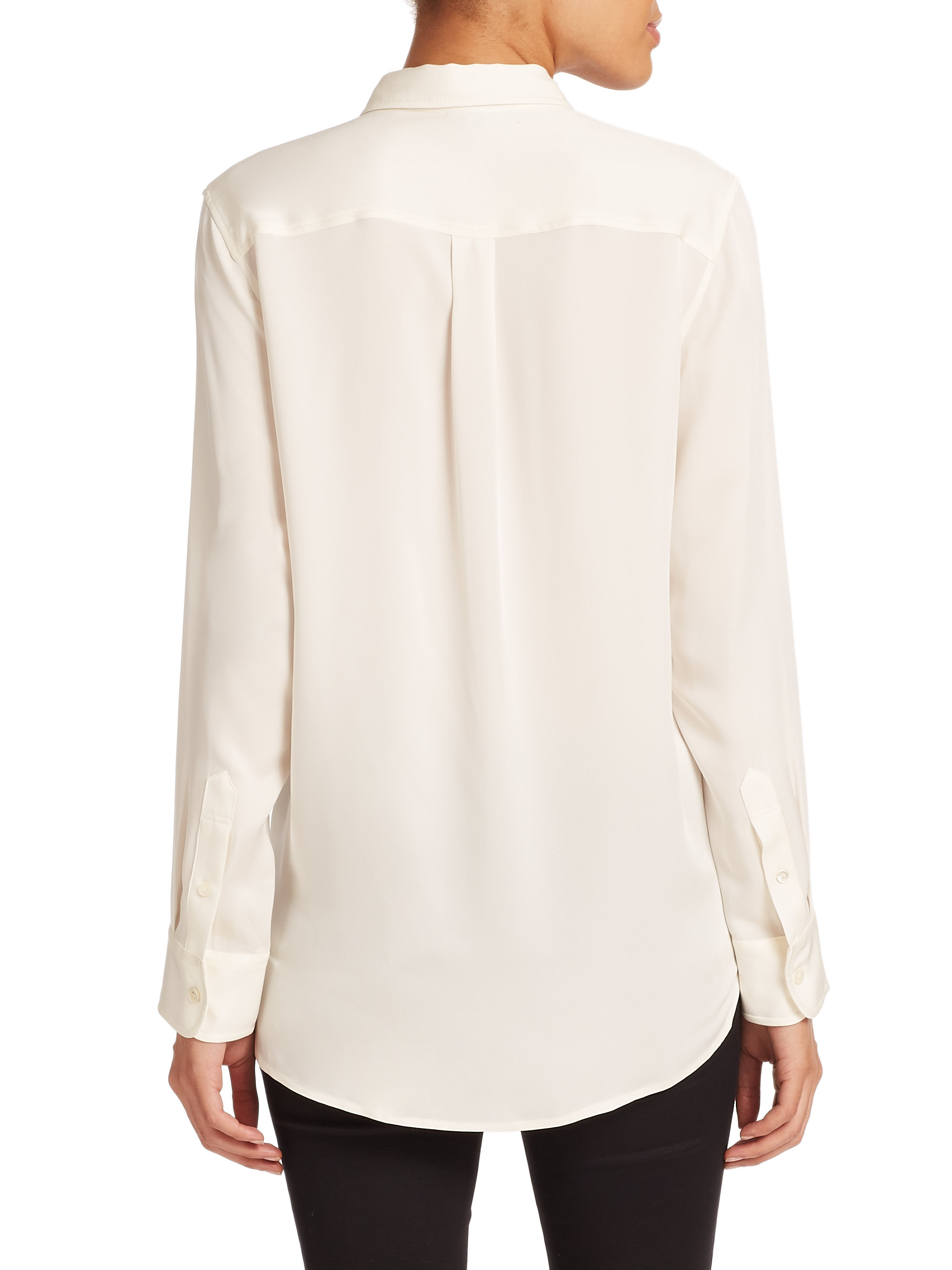 Theory Simara Silk Blouse in Ivory (White) - Lyst