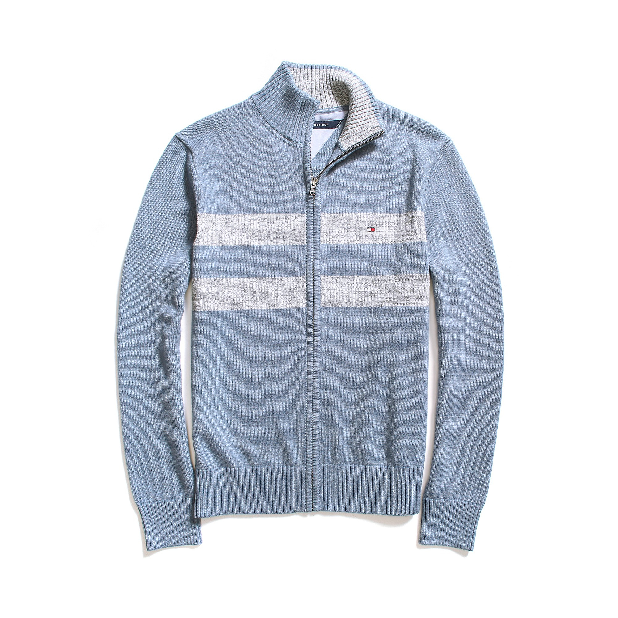 Tommy hilfiger Full Zip Stripe Sweater in Blue for Men (DAWN BLUE
