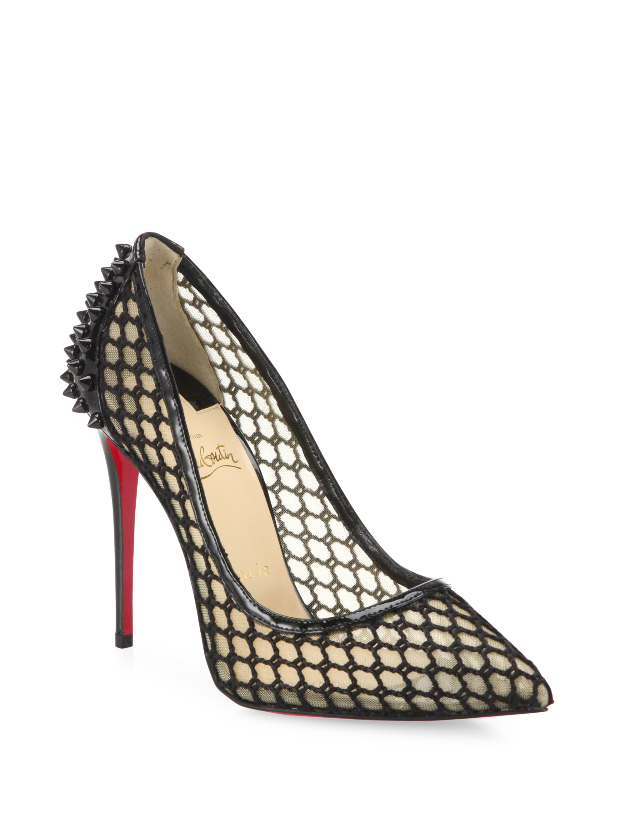 fake louboutins shoes - Christian louboutin Guni Patent-trim Spiked Mesh Pumps in Black | Lyst
