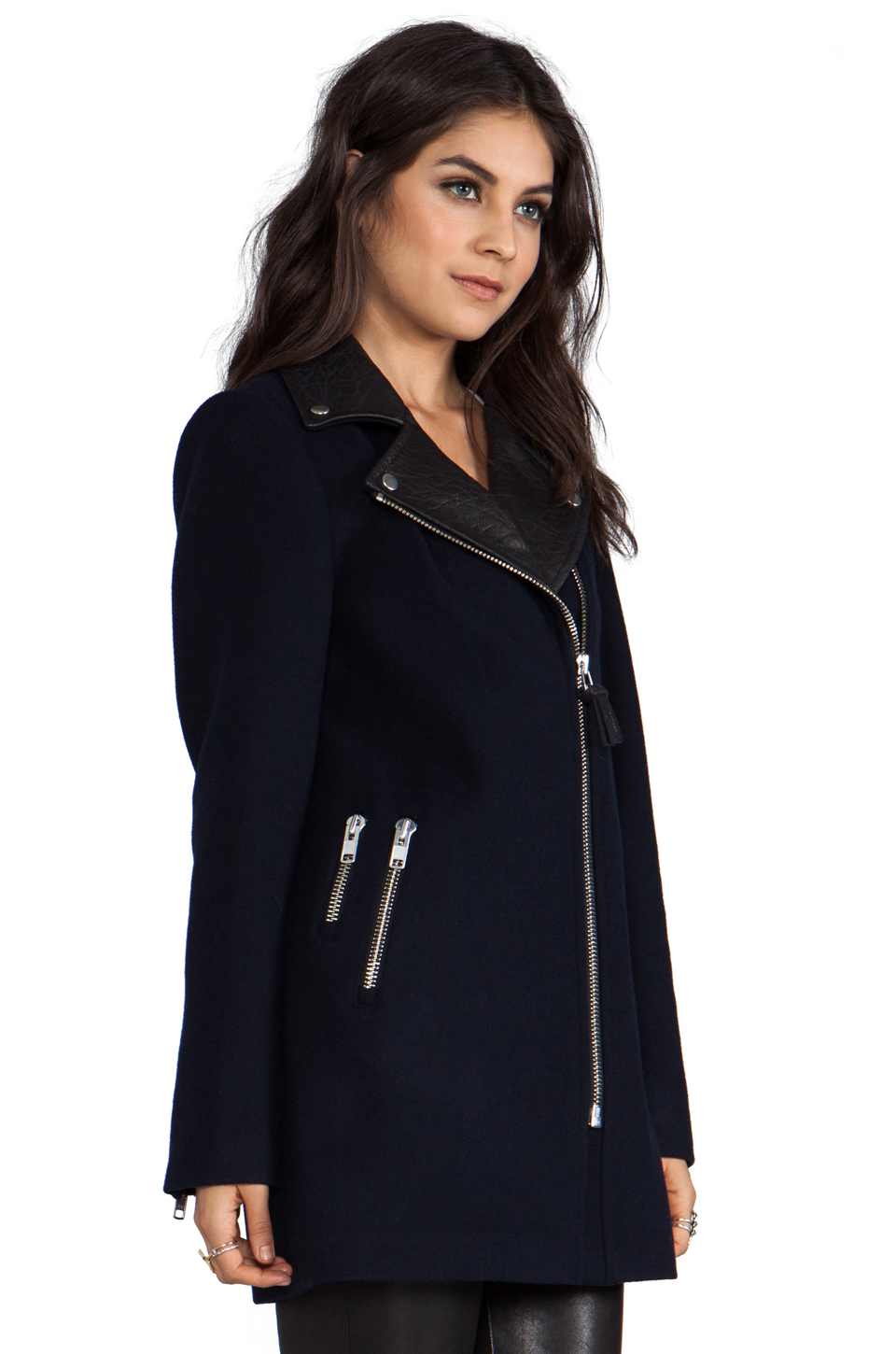 Lyst Mackage Phylis Flat Wool Coat in Navy in Blue