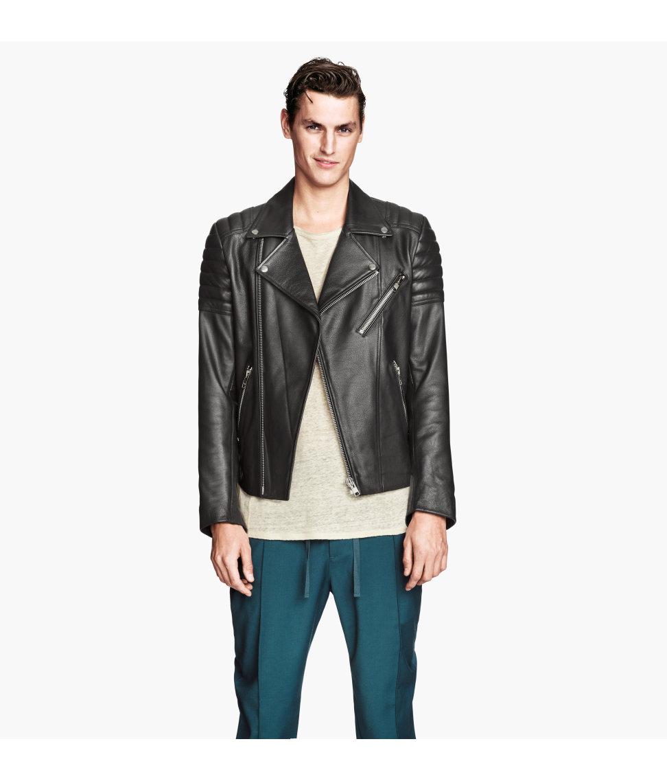 H M Leather Biker Jacket In Black For Men Lyst