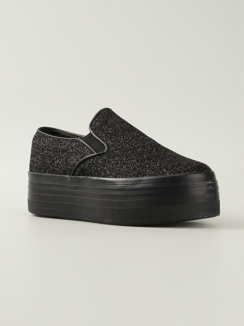 black sparkly slip ons