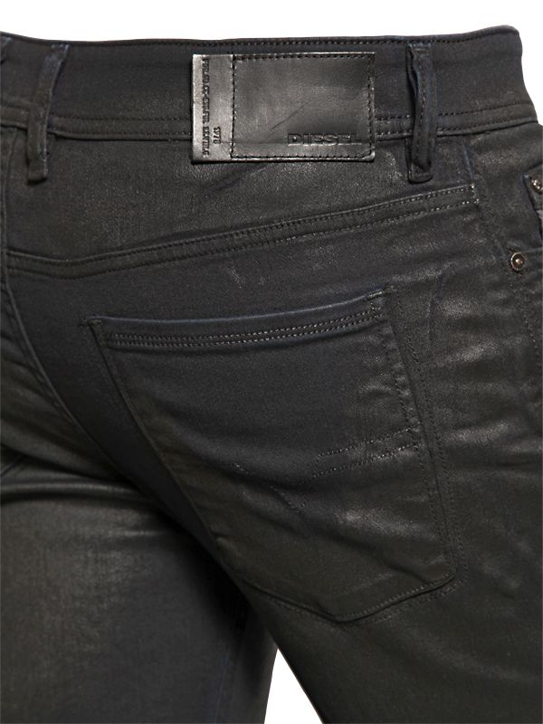 DIESEL 17Cm Sleenker Coated Denim Jeans in Black for Men - Lyst