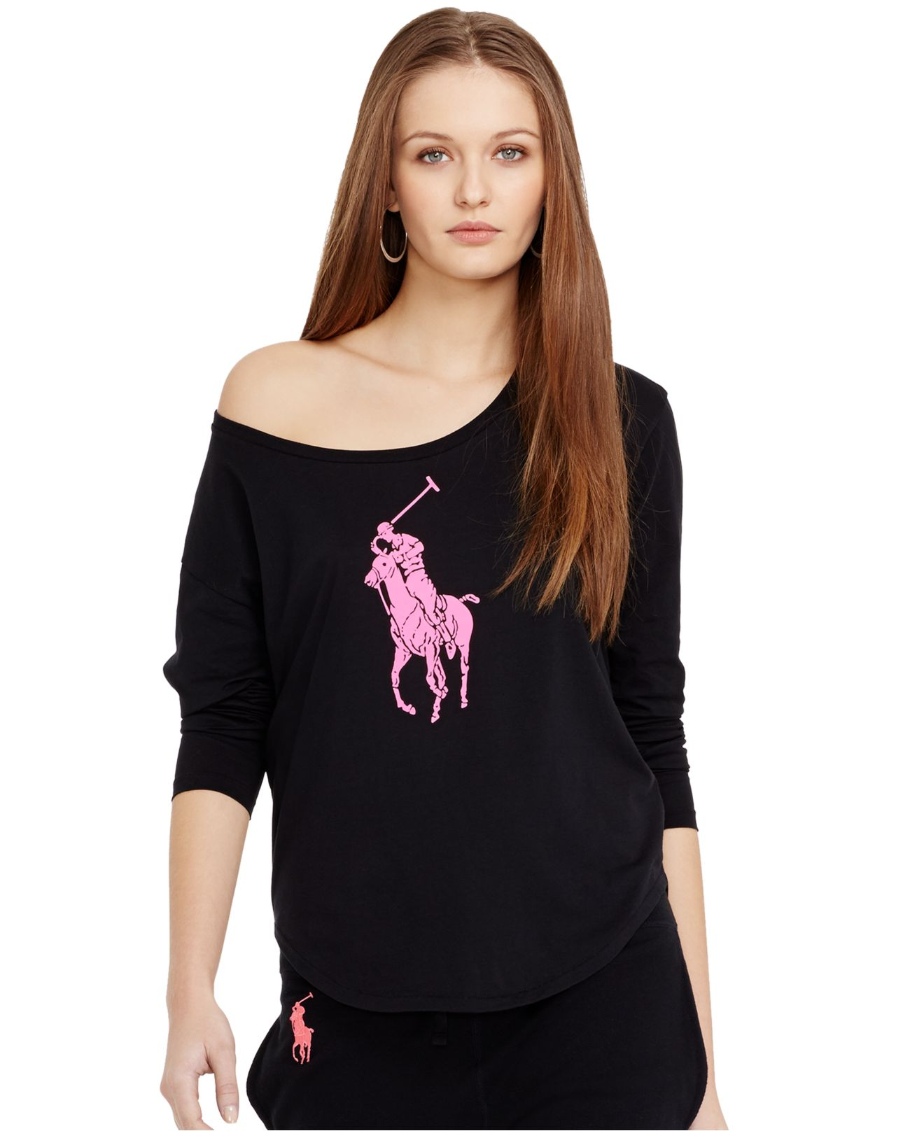 Polo ralph lauren Long-sleeve Pink Pony Tee in Black | Lyst