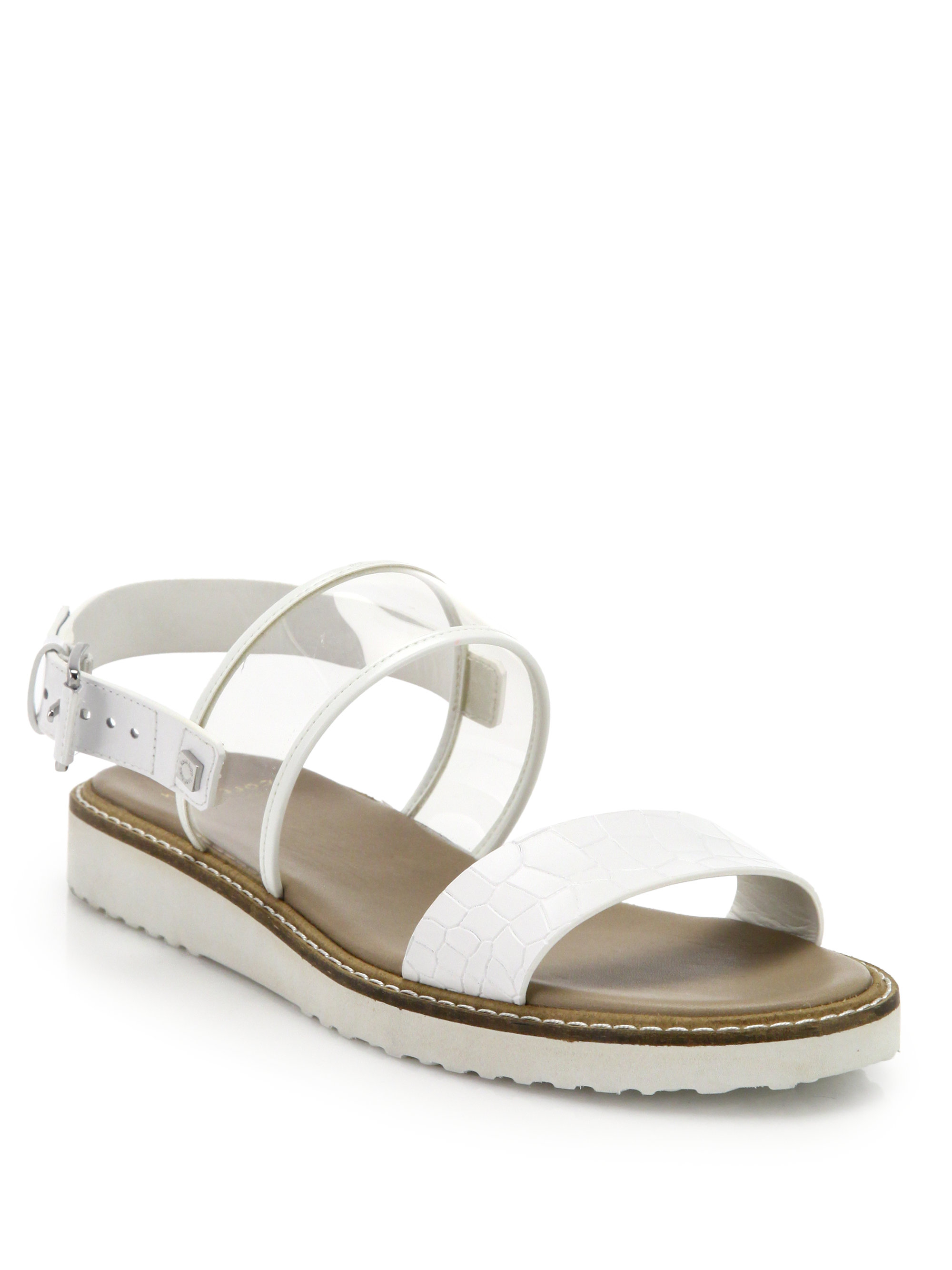 Lyst - Cole Haan Capri Croc-embossed Leather & Clear Plastic Sandals in ...