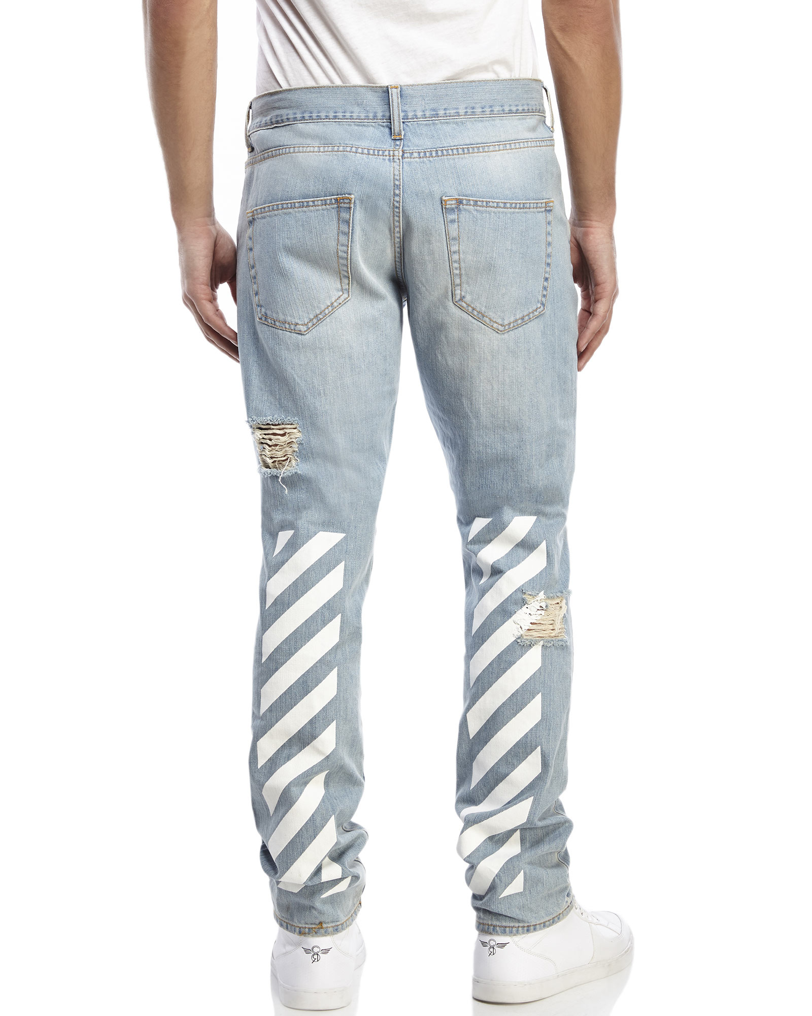off white pants with yellow stripe