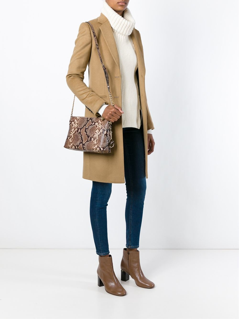 MICHAEL Michael Kors Snakeskin Effect Crossbody Bag in Brown | Lyst