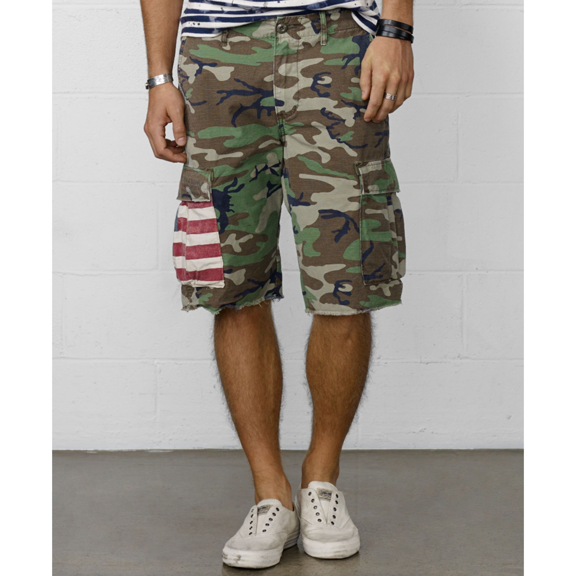 Denim & Supply Ralph Lauren - Men's Green Cut-Off Military Camo Cargo Shorts