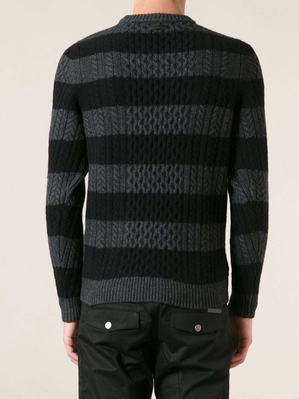 Diesel black gold Striped Cable Knit Sweater in Black for Men | Lyst