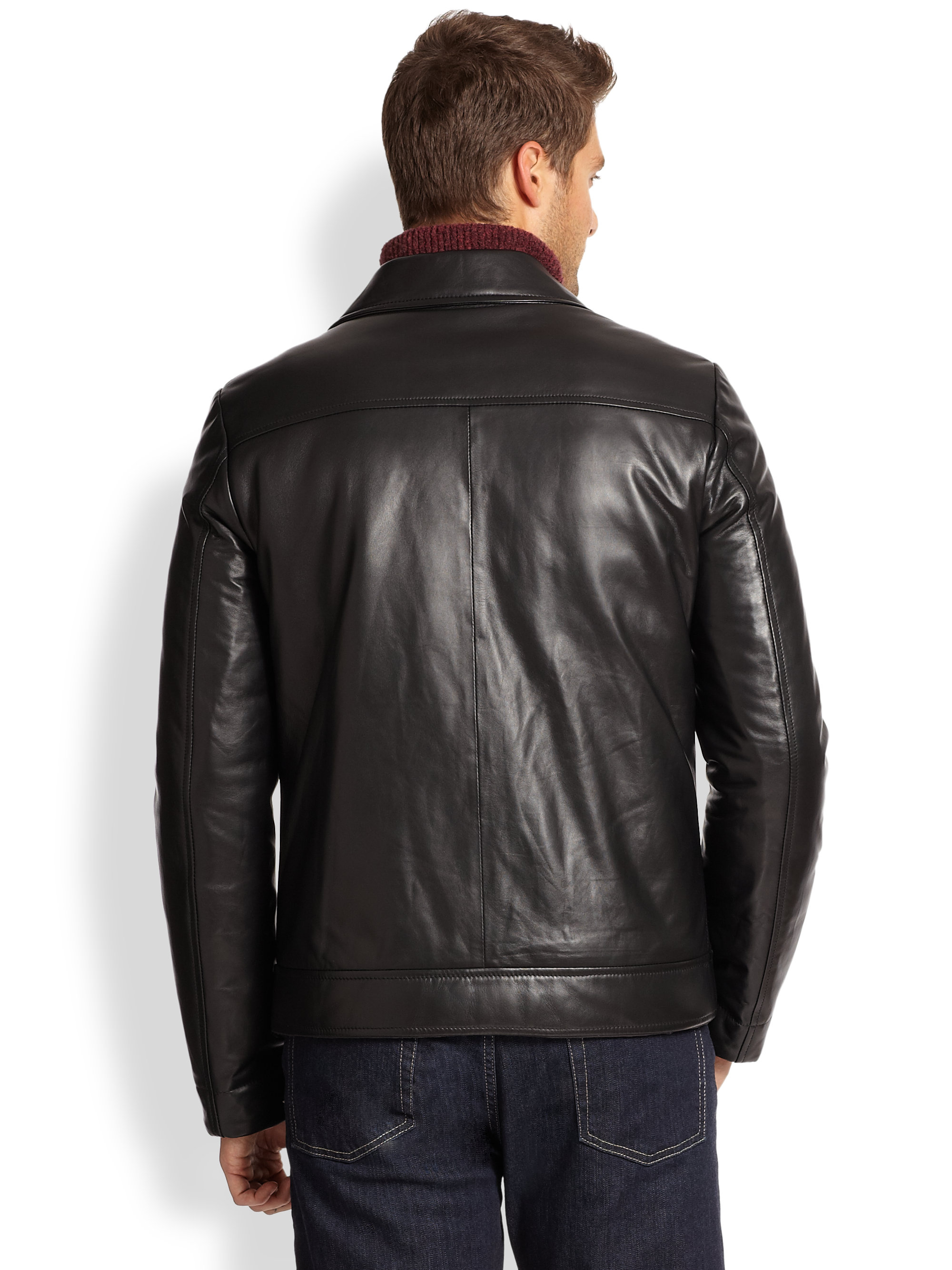 Canali Leather Jacket in Black for Men - Lyst